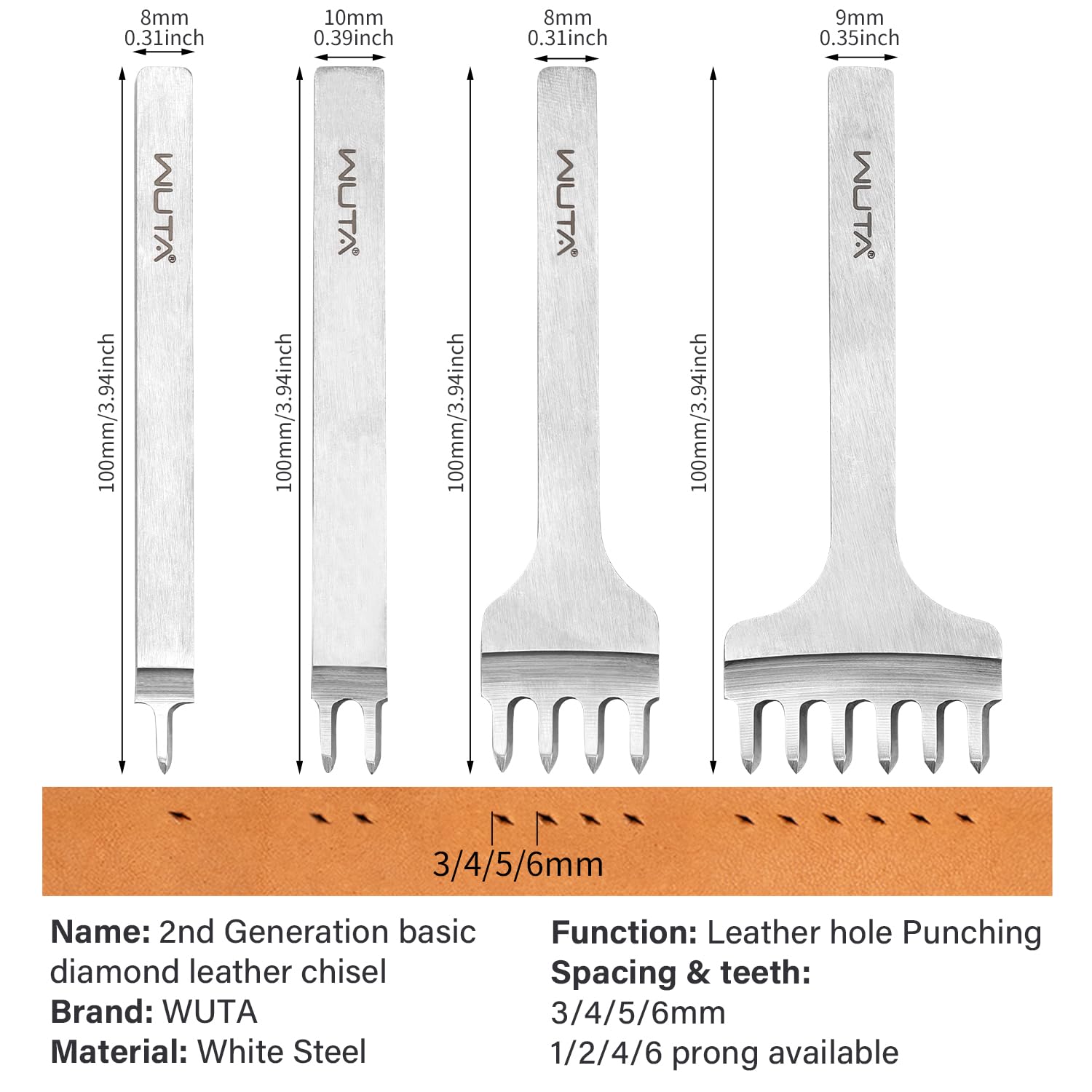 WUTA Perforatrice in pelle, di seconda generazione, in acciaio ad alta velocità, per il fai da te (4 mm 1 + 2 + 4 + 6)