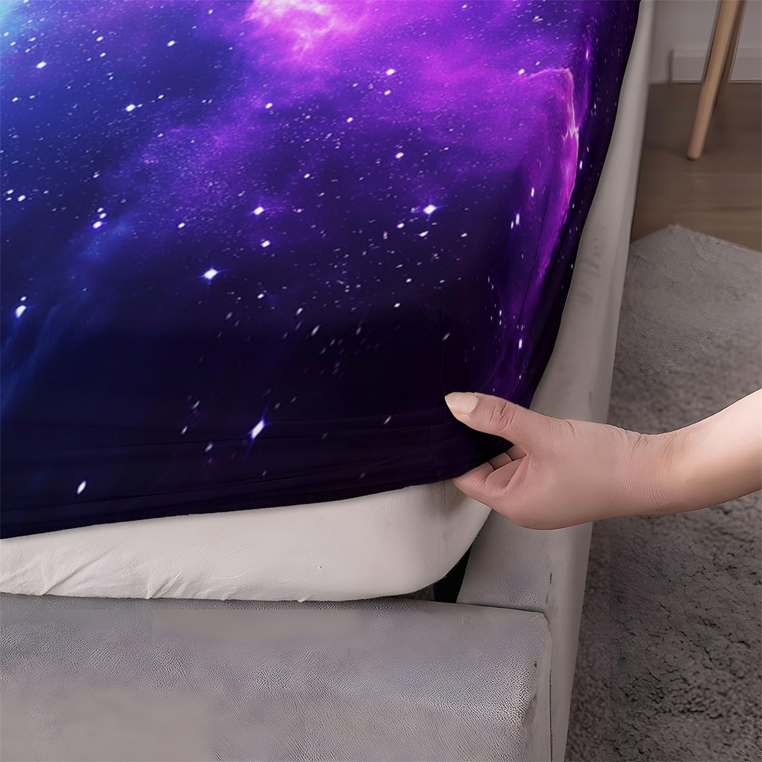 Spannbettlaken Fantasie ätherischer Nebel Thema Matratzenschoner Mikrofaser rutschfest Atmungsaktiv Staubdicht Tiefe Taschen, 200 x 200 cm Bettwäsche für Schlafzimmer Schlafsaal, Bunt