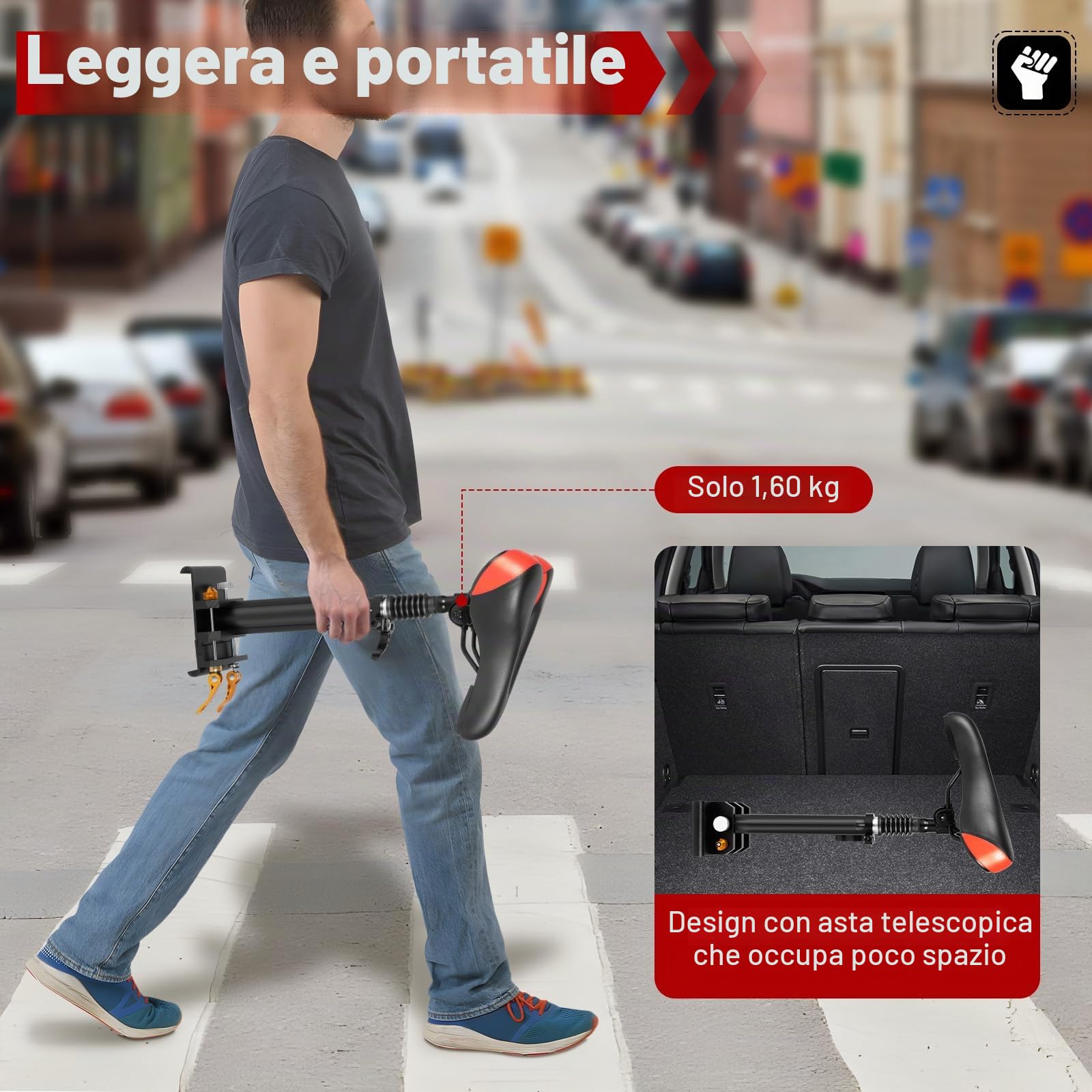 Sella portatile per scooter e elettrico, sedile ammortizzante, sedile Pro regolabile 40-60 cm