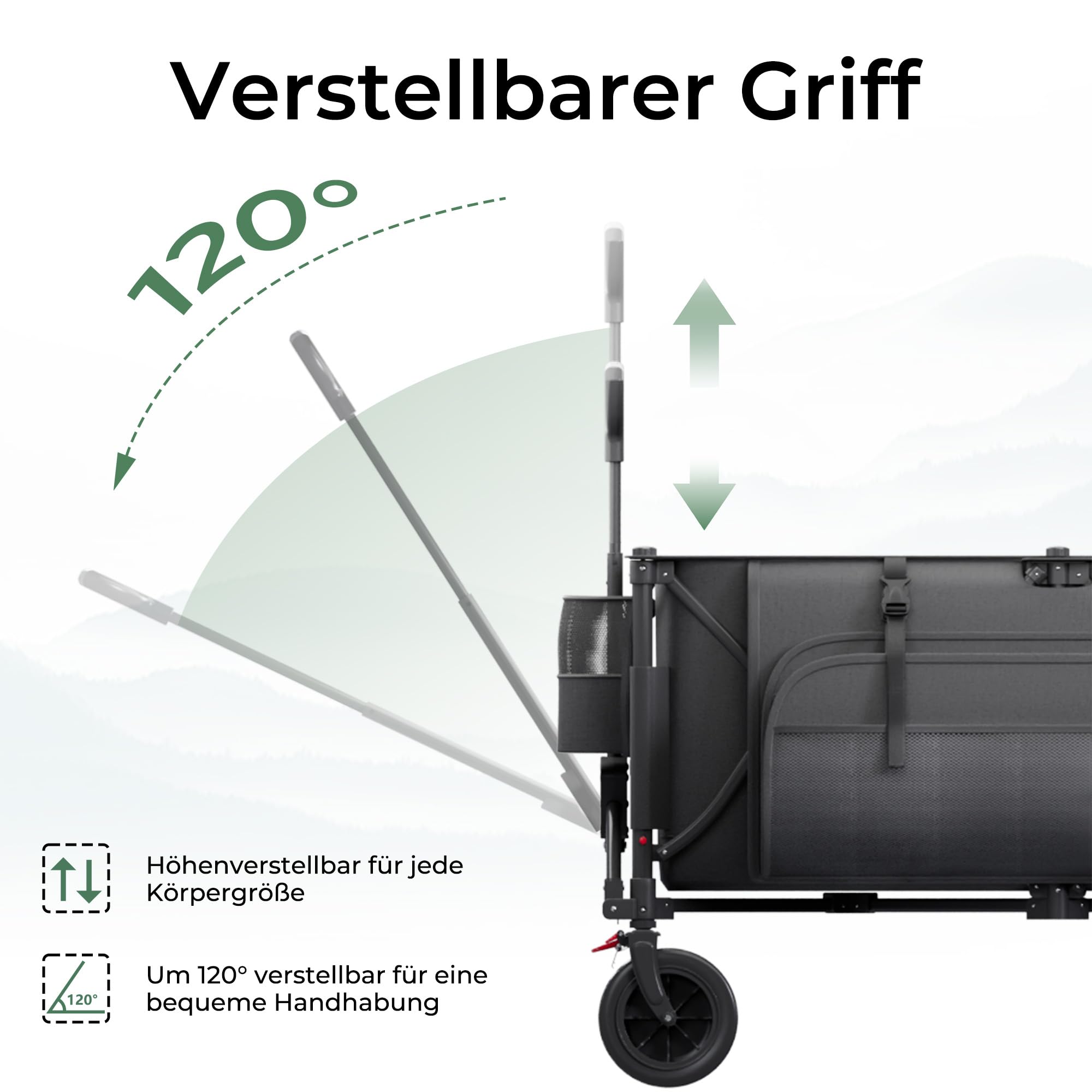 JUMMICO XXXL Faltbarer Bollerwagen 260L 200KG Tragkraft, Kapazität 17cm Ballonreifen Doppelte Feststellbremse Strand Einkauf Fest Camping Transportwagen, Grau