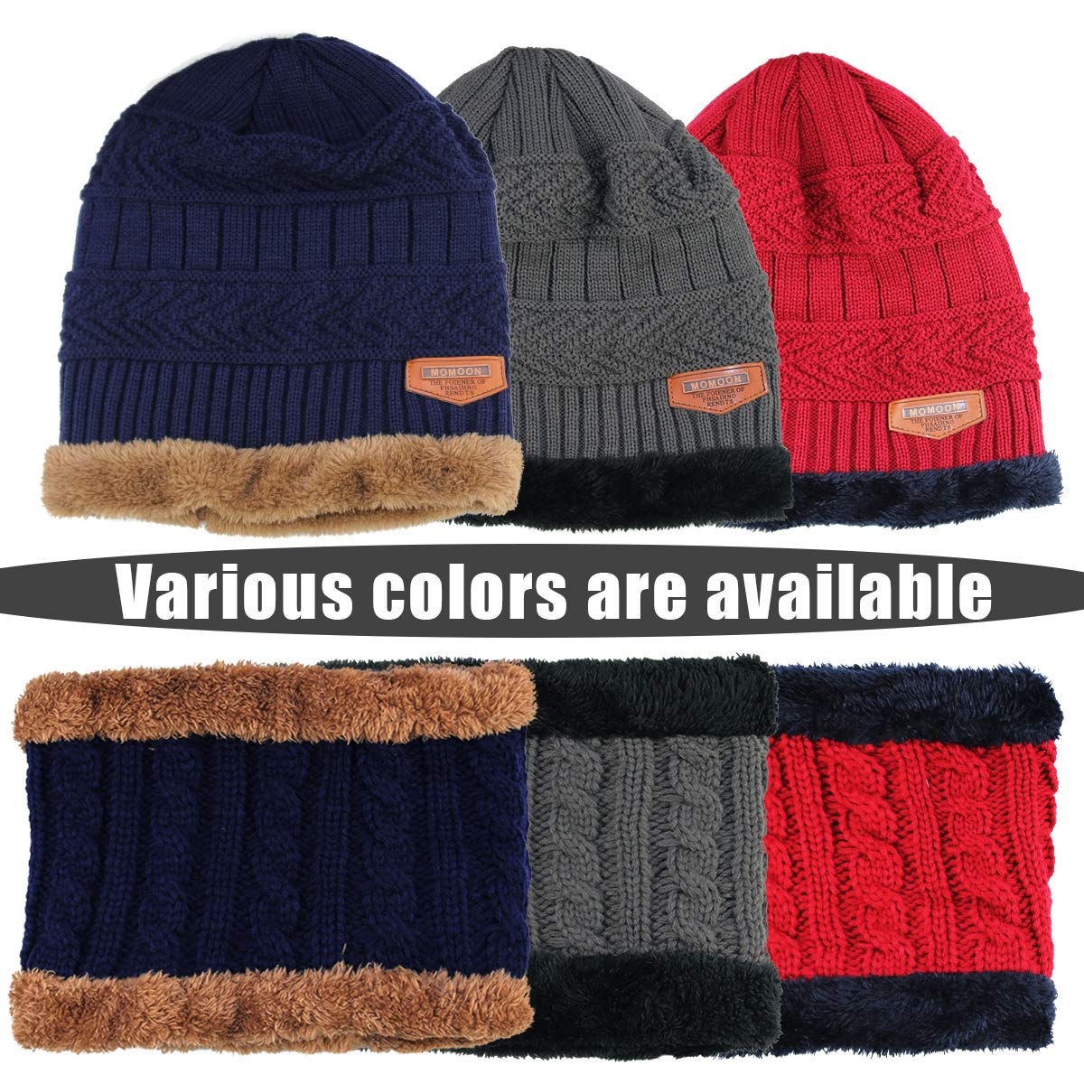 YR.Lover Momoon Cappello a Berretto Spesso + Sciarpa Set Inverno Caldo Berretto da Neve Lavorato a Maglia con Teschio per Bambini Ragazzi Ragazze (Adatto per 6-14 Anni)