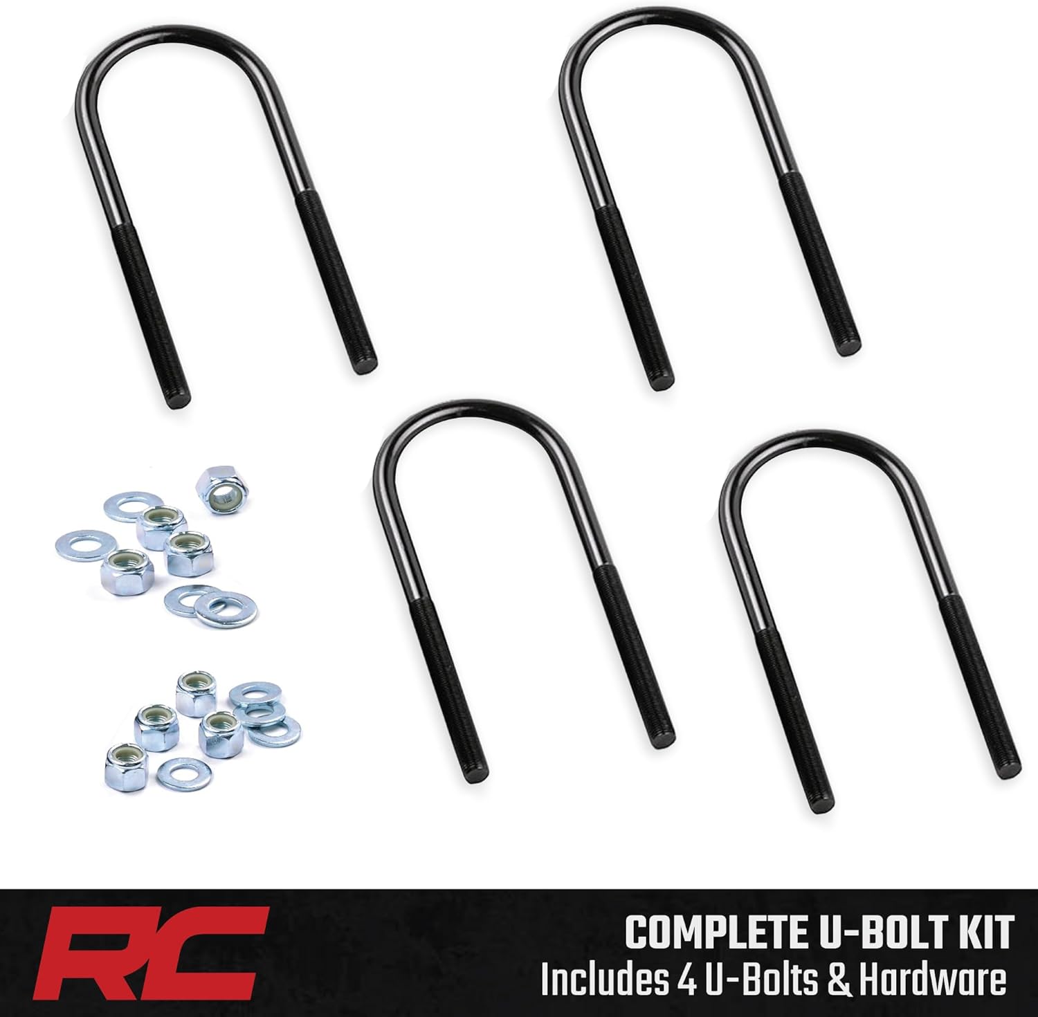 Rough Country 9/16" Large Radius Suspension U-Bolts | 9/16 x 3.125 x 10-7650, Black