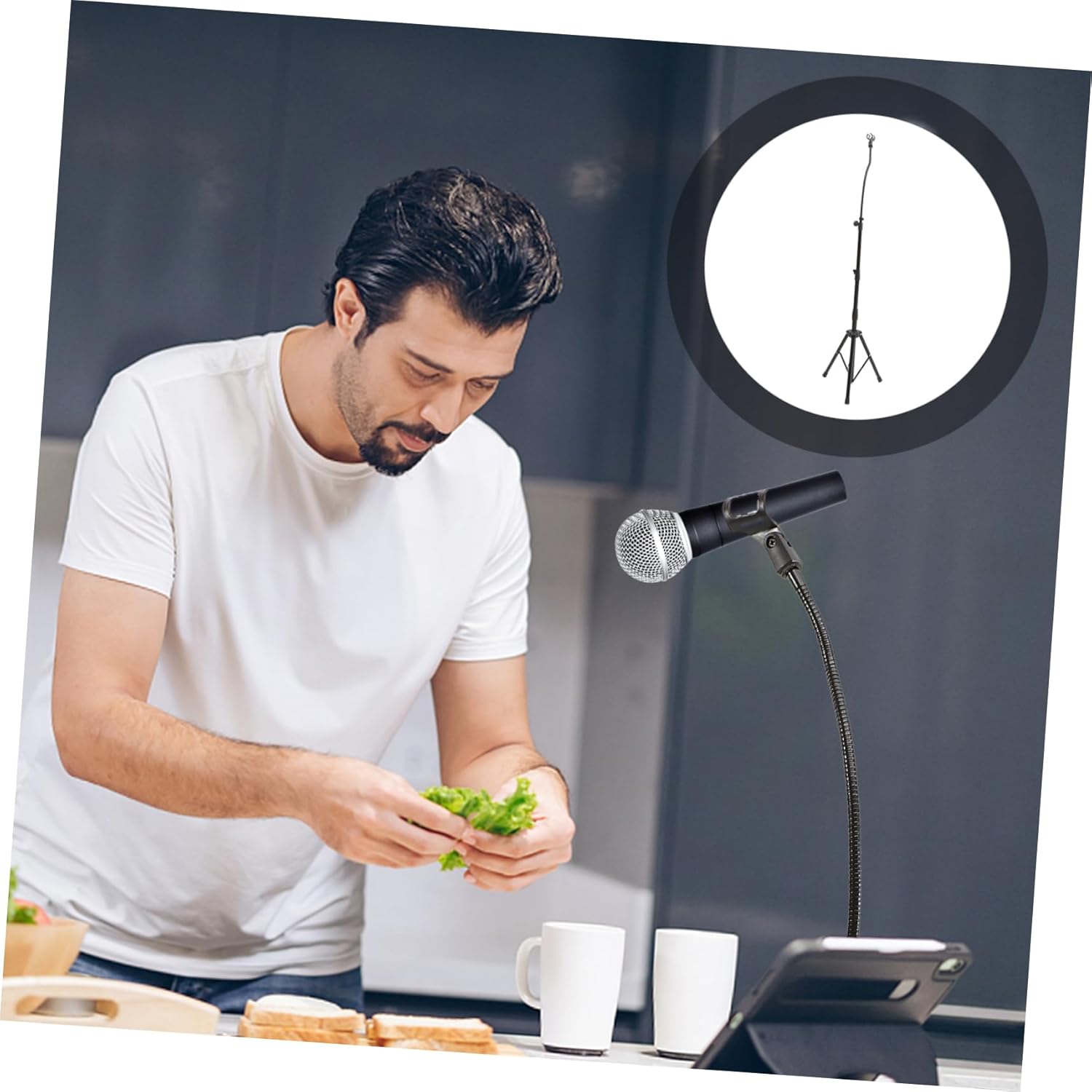 Toyvian Mic Stand Clip Tripod Microphone Rack Standing Holder for Stage Live Performance