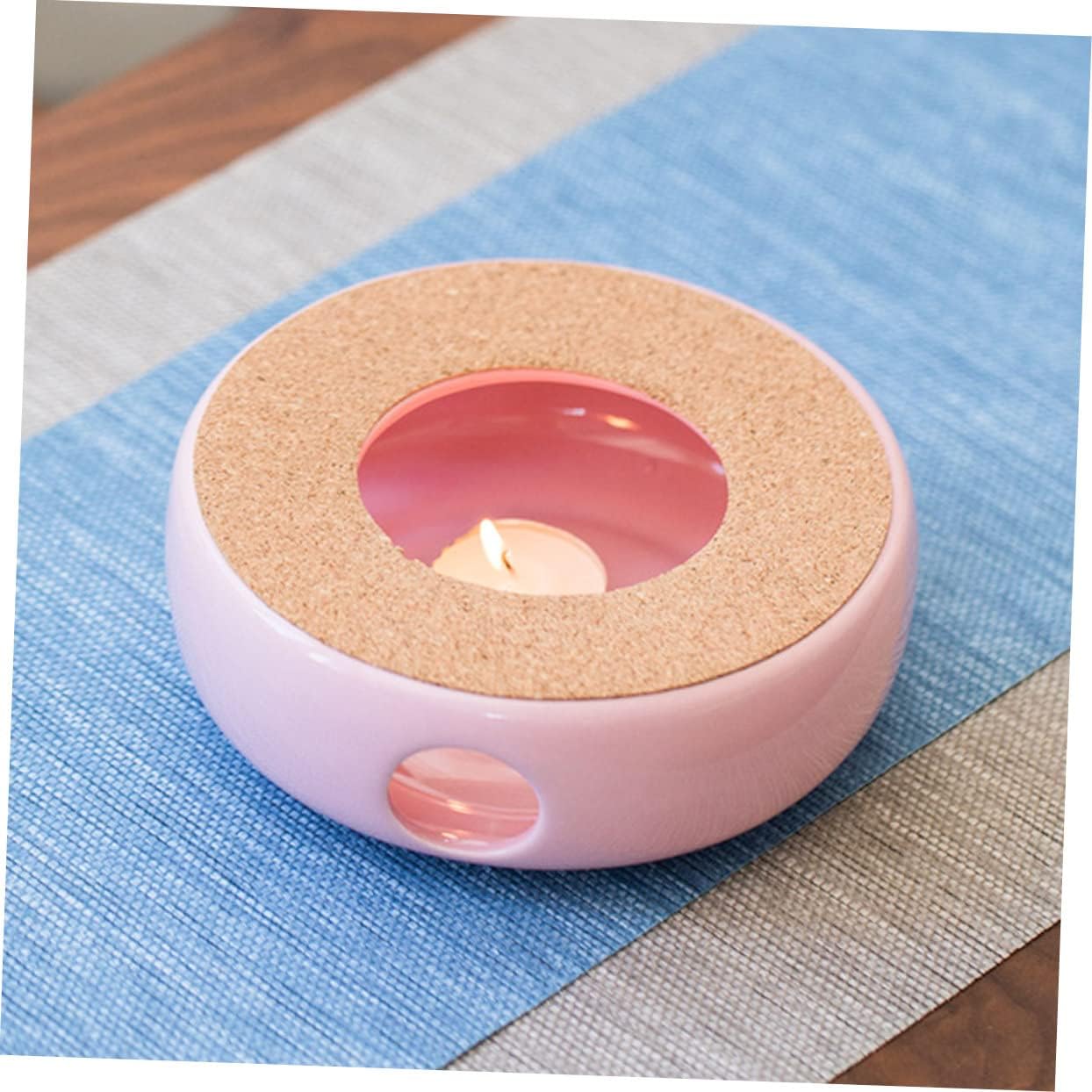 Alipis Ceramic Teapot Warmer with Candle Holder Portable Tea Stove Warmer Base for Home Office Tea House Ventilated Heat Dissipation Design Lightweight Kitchen Gadget in Pink Purple