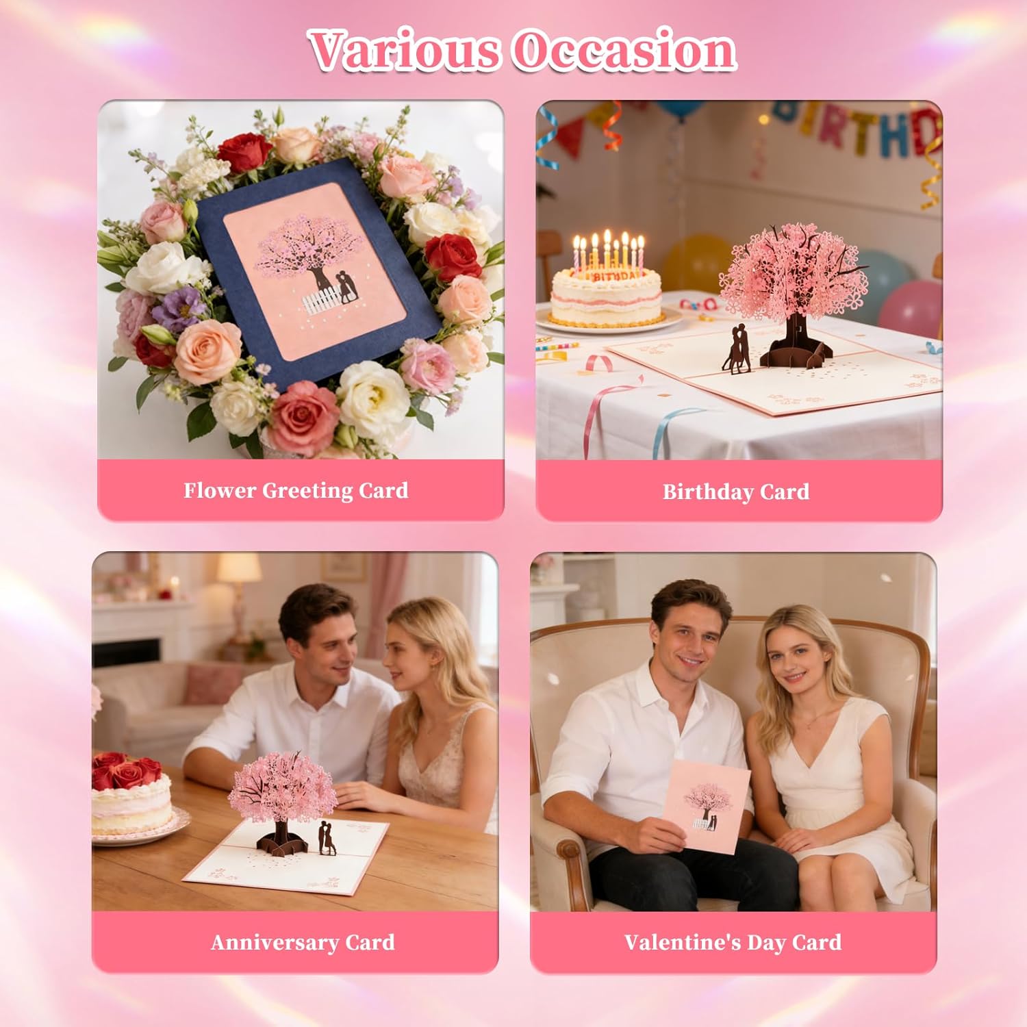 Pop Up Anniversary Card, 3D Cherry Blossom Love Tree Hearts Couple Wedding Card, Anniversary Greeting Cards for Romantic Love Gift to Her, Him, Husband, Wife, Mother’s Day - Image 7