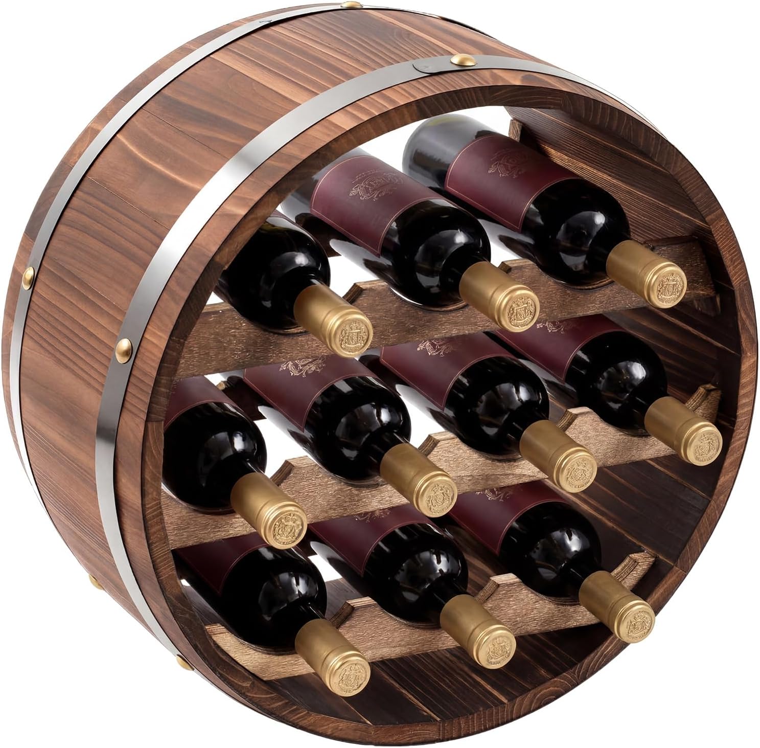 17.7 x 5.9 in Whiskey Barrel Shelf Rustic Wall Mounted Bourbon Wooden Floating Hand Wine Rack Oak Barrel Wine Bottle Holder Display Stand Vintage Bar Home Decor(Dark Brown)