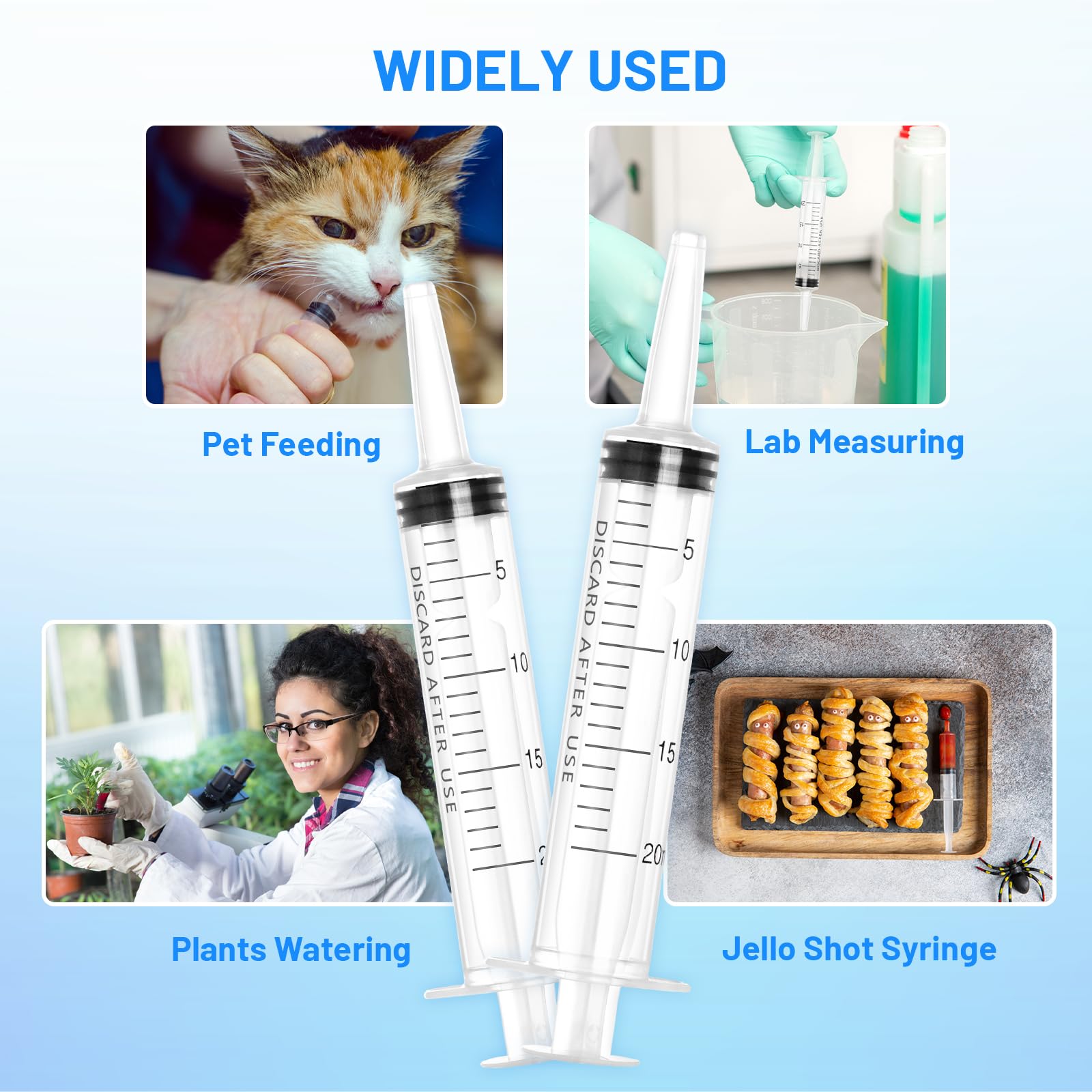 Jeringa de plástico de 20 ml con tapa, jeringas grandes sin aguja para líquidos, laboratorios científicos, medición, alimentación de mascotas, relleno de tinta, aplicador de aceite o pegamento,