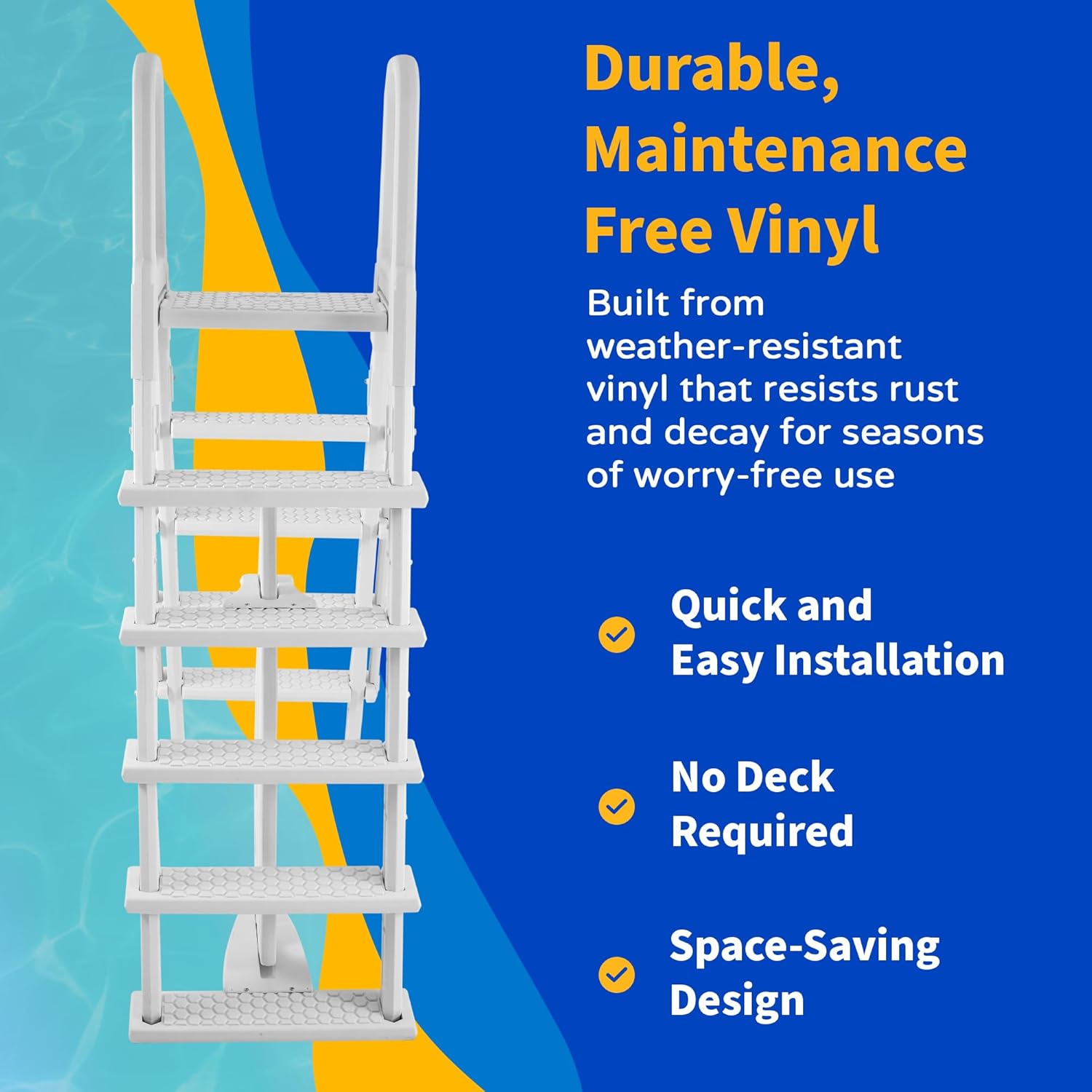Blue Wave A Frame Flip Up Ladder for 48 to 54-in Deep Above Ground Pools – No Deck Required - Weather-Resistant Resin with Non-Skid Treads & Anti-Entrapment Design - Easy Setup, 225-lb Capacity