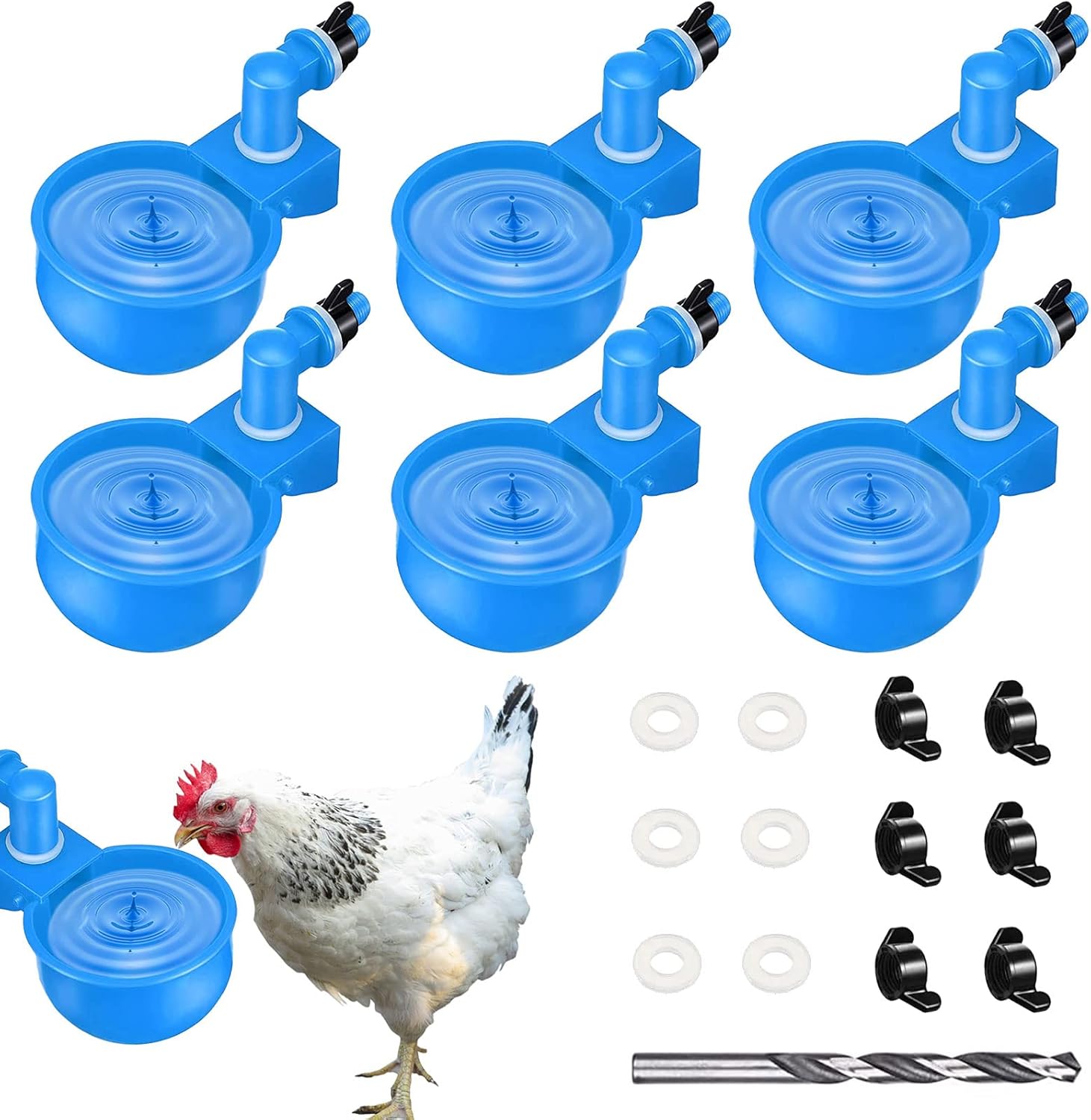 Buy ASOUNY Chicken Waterer Cups,6 Pack Large Automatic Chicken Water Feeder,3/8 Inch Thread