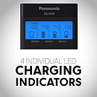Vista 5 de Panasonic K-KJ65K3A4BA Cargador rápido súper avanzado de 4 posiciones con panel indicador LCD, puerto de carga USB y 4AAA eneloop pro