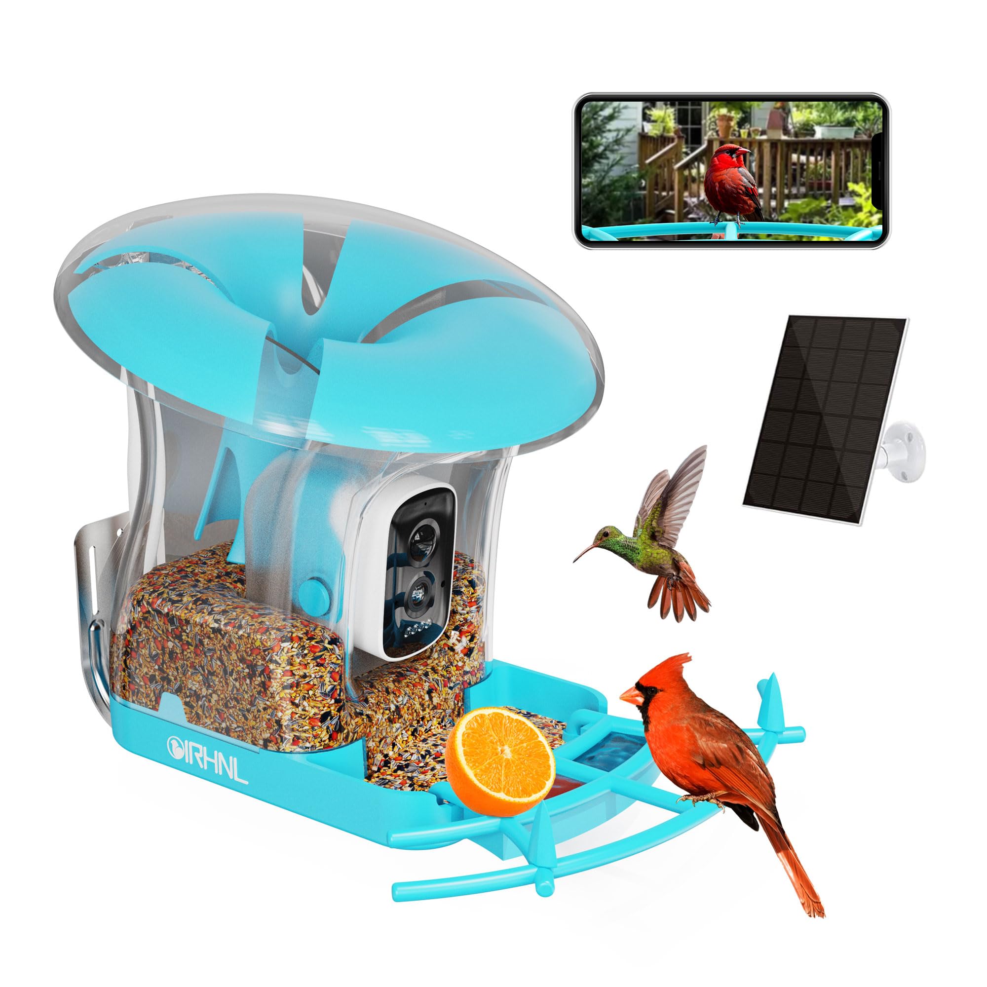 OIRHNL® 3L Capacity Smart Bird Feeder with Camera – Identifies 10,000+ Bird Species, 2K HD AI Recognition, Solar Powered, 64G SD, Water Bowl & Fruit Pin, Auto Capture, 2.4G WiFi, Instant Alerts