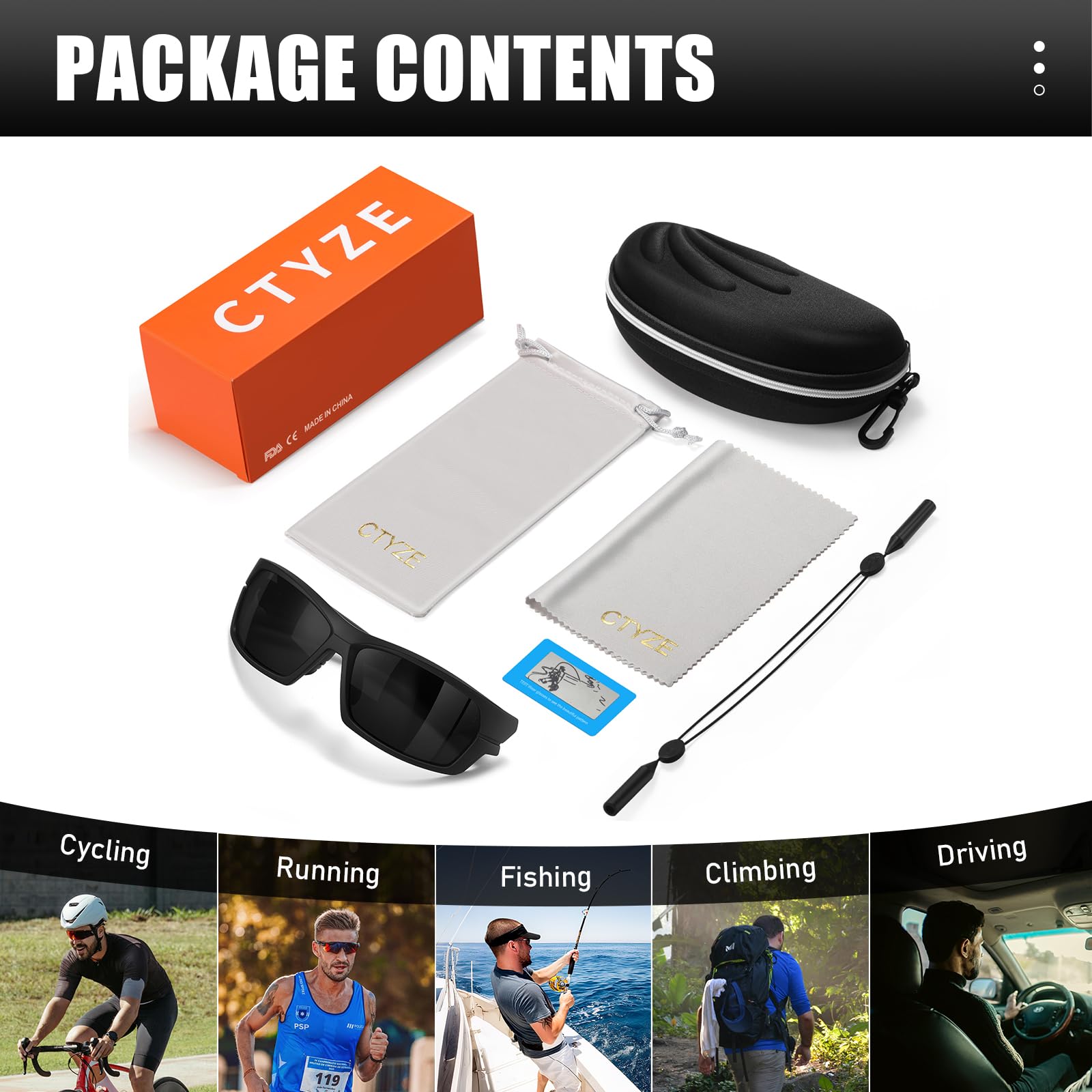 Gafas de sol deportivas polarizadas para hombre, gafas de sol envolventes para pesca, conducción, correr, ciclismo, golf, protección UV