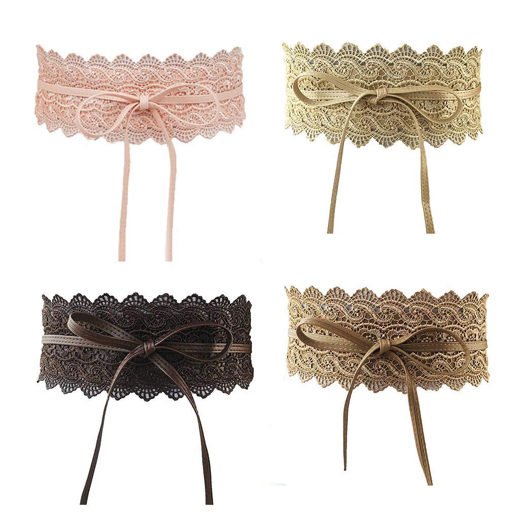 Ceinture Femme Large Dentelle & Simili Cuir – Obi Boho Nœud Papillon, Taille Unique, Élégante Pour Robe & Tenue Décontractée