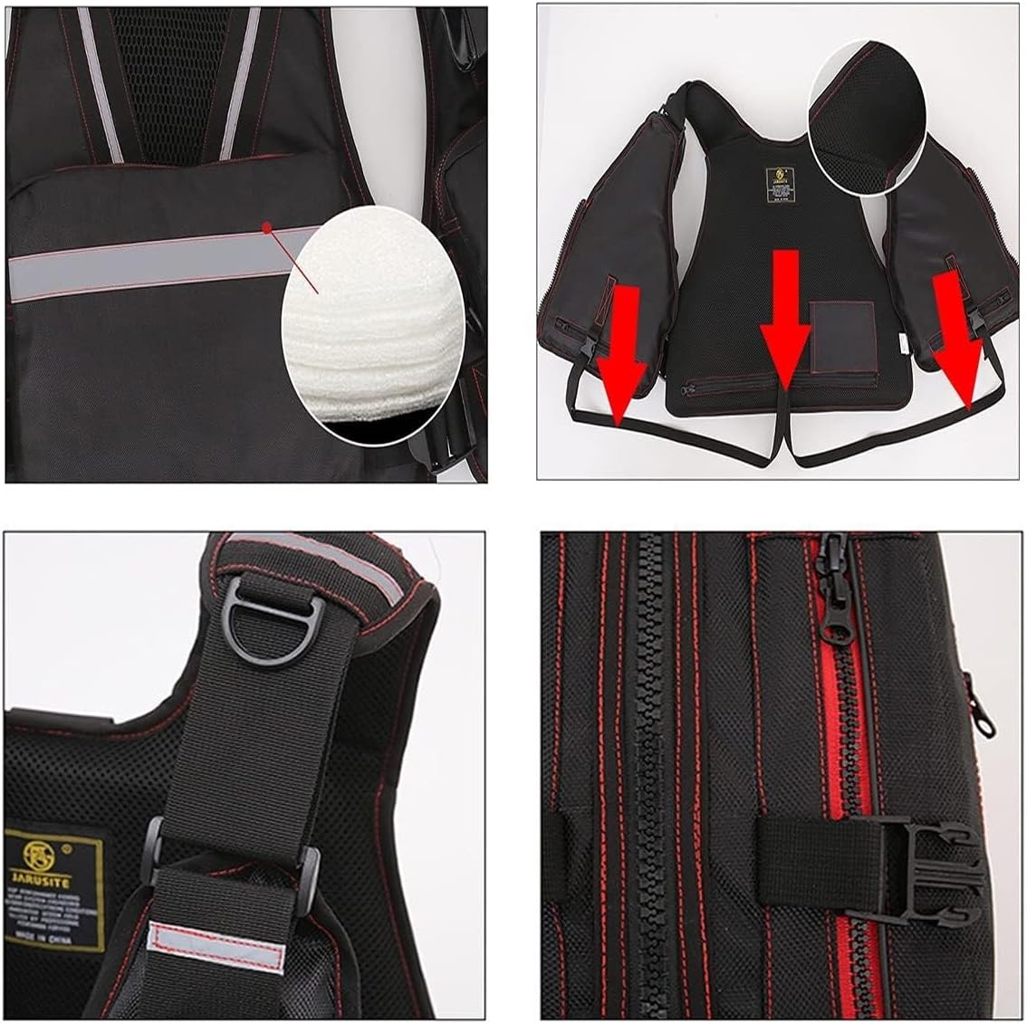 High Buoyancy Quick-Dry Safety Jacket, Adjustable Fit with Reflective Strips & Multi-Pockets, for Boating, Fishing, Surfing, Kayaking