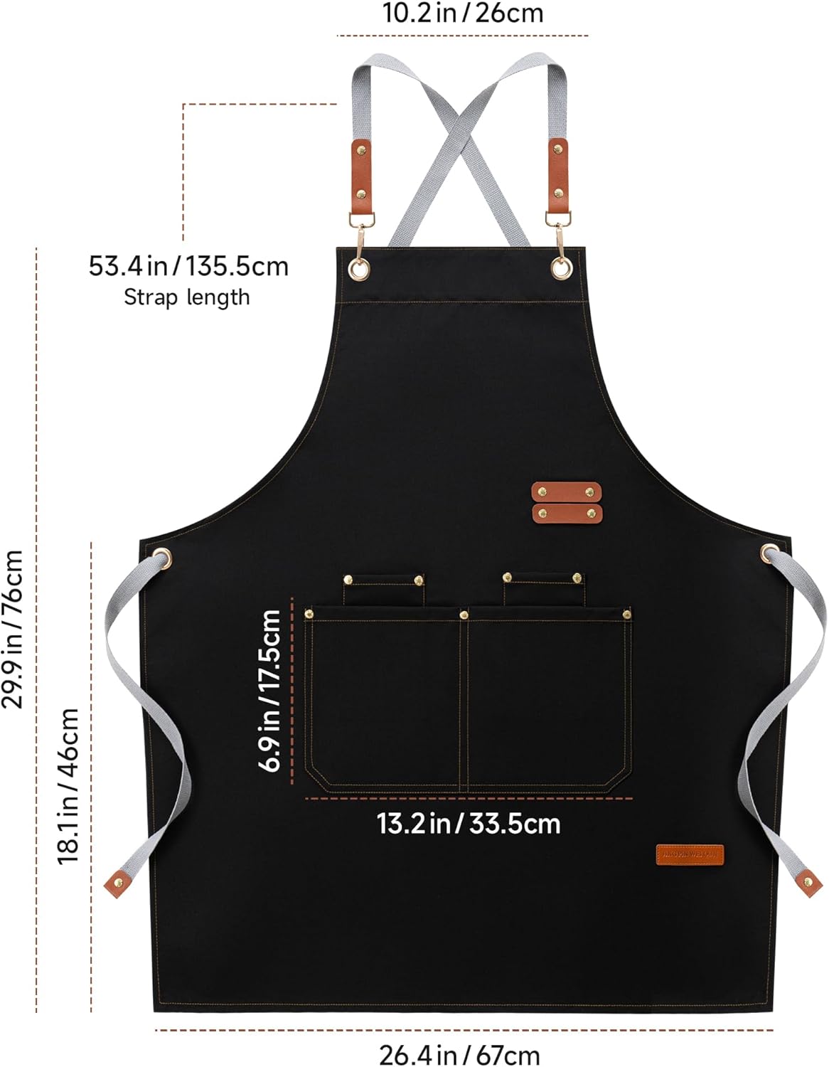 Chef Aprons for Men Women with Large Pockets, Cotton Canvas Cross Back Adjustable Cooking Kitchen Work Waterproof Bib Apron Black - Image 4