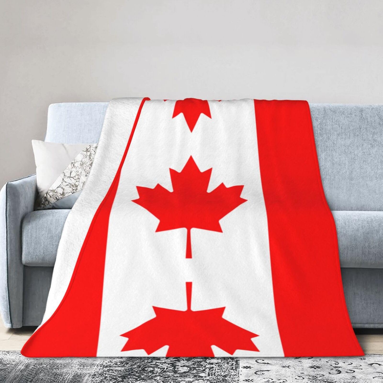 Canadian Flag 80"x60" Fleece Blanket, Full Size, Super Soft, Suitable for Bed, Sofa, Camping, All Seasons