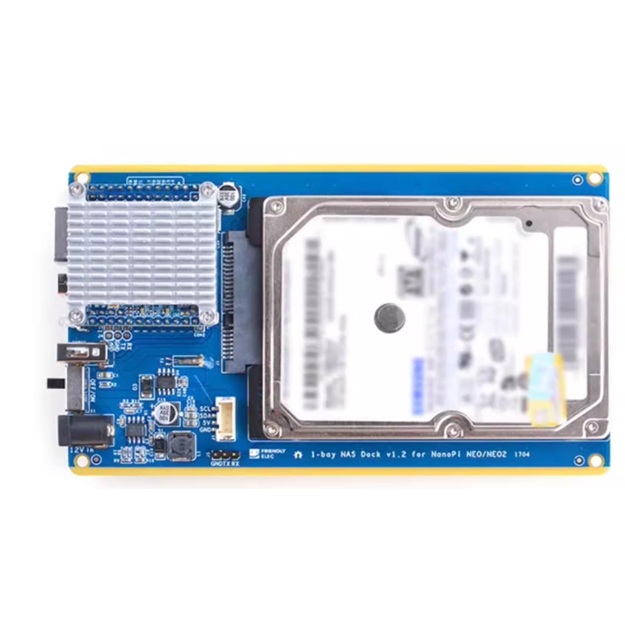 Station de stockage réseau NAS pour NanoPi NEO/NEO2, 2,5" SATA, hôte USB, RTC, 12 V DC, interface I2C, bleu, 151 x 76,4 x 28 mm (kit de base NEO-NAS)
