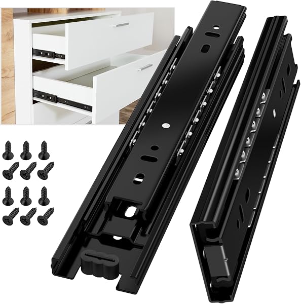 AOLISHENG Guide Per Cassetti Estrazione Totale 200 mm Montaggio Laterale Binari Cassetti Scorrevoli Portata Massima 45 kg Guida Telescopiche Binario Cassetto Per Cucina e Ufficio Nero 1 Paio(2 Pezzi) - 1