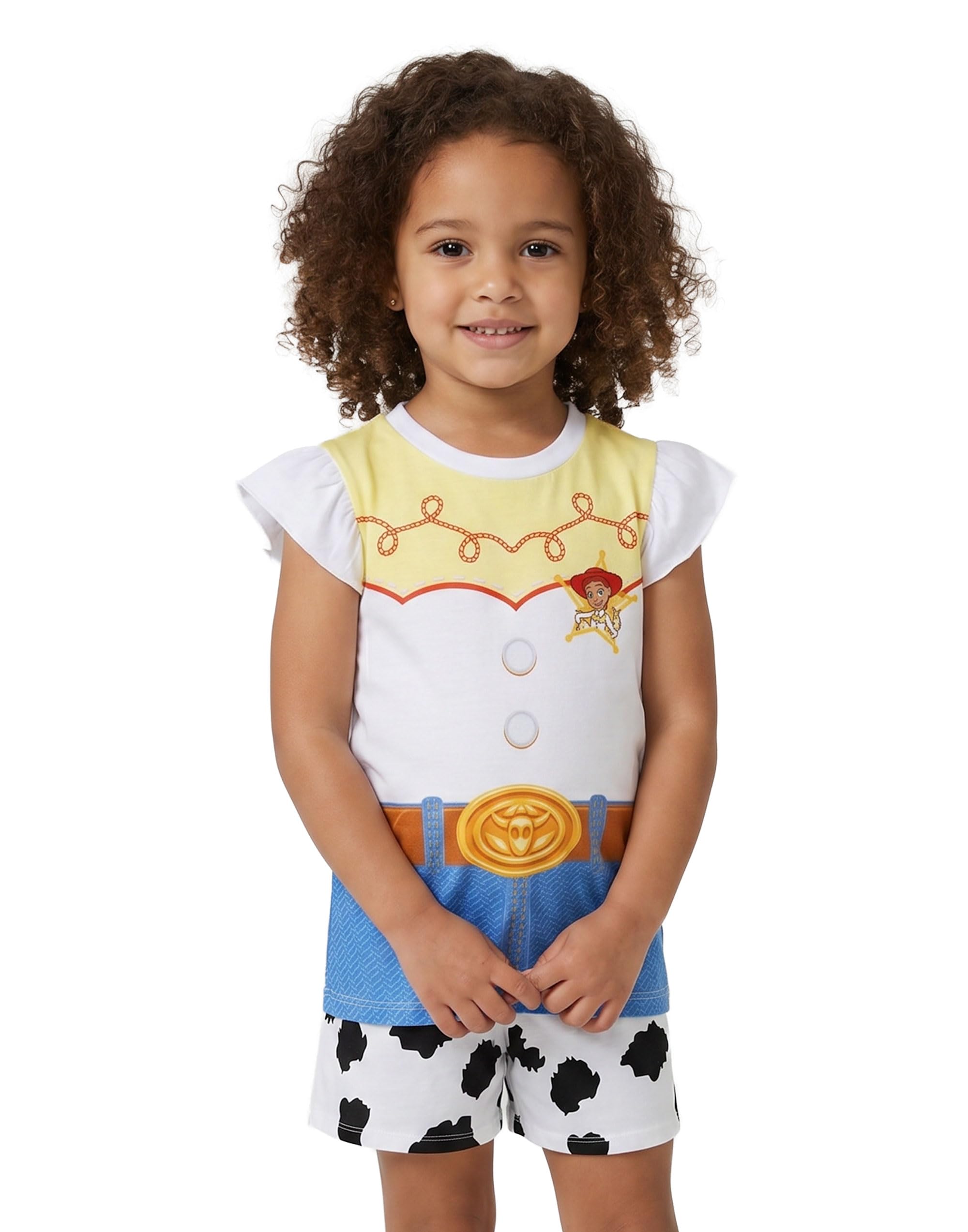 Disney Girls White Toy Story Jessie Pyjama Set | Short Sleeve Graphic Top & Cow Print Shorts | Elasticated Waistband Nightwear | Kids Sleepwear Merch - 4-5 Years