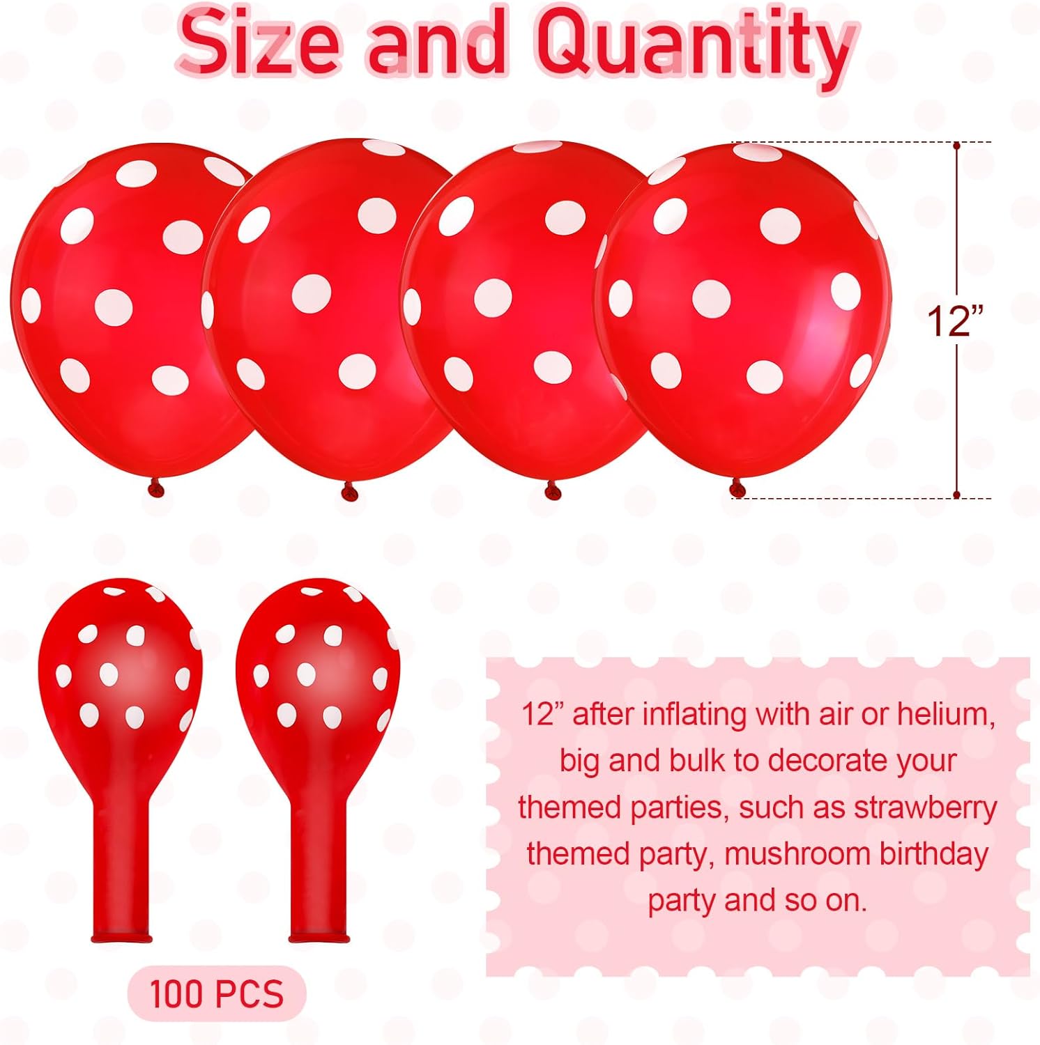 Sumind 100 Pieces Polka Dots Balloons Black Red Latex Balloons Ladybug Strawberry Decorations for Party Decor Birthday Wedding Supplies(12 Inch,White Dots) - Image 2