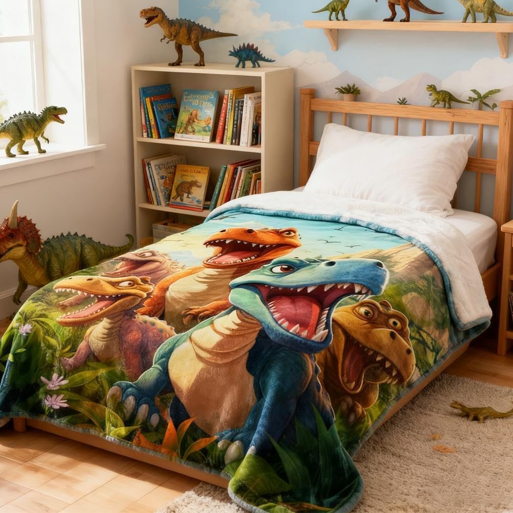 Manta de franela de dinosaurios sonrientes de Navidad, impresión digital HD, con diseño de dinosaurio, franela suave y ligera B