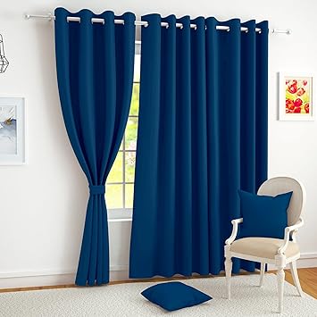 Story@Home Blackout Curtains 7 Feet Long Set of 2 Room Darkening Door Curtain Plain, Navy Blue