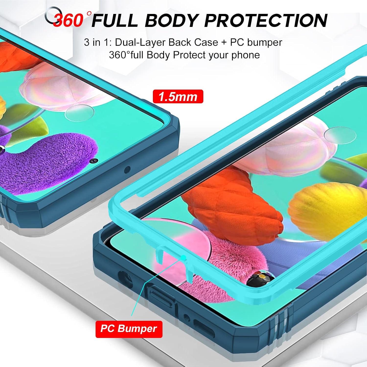 Samsung A51 Case, Samsung Galaxy A51 Case with Slide Camera Cover + [2 Packs] Tempered Glass Screen Protector, LeYi 360 Full Body Military-Grade Phone Case with Kickstand for A51[Not Fit A51 5G], Blue