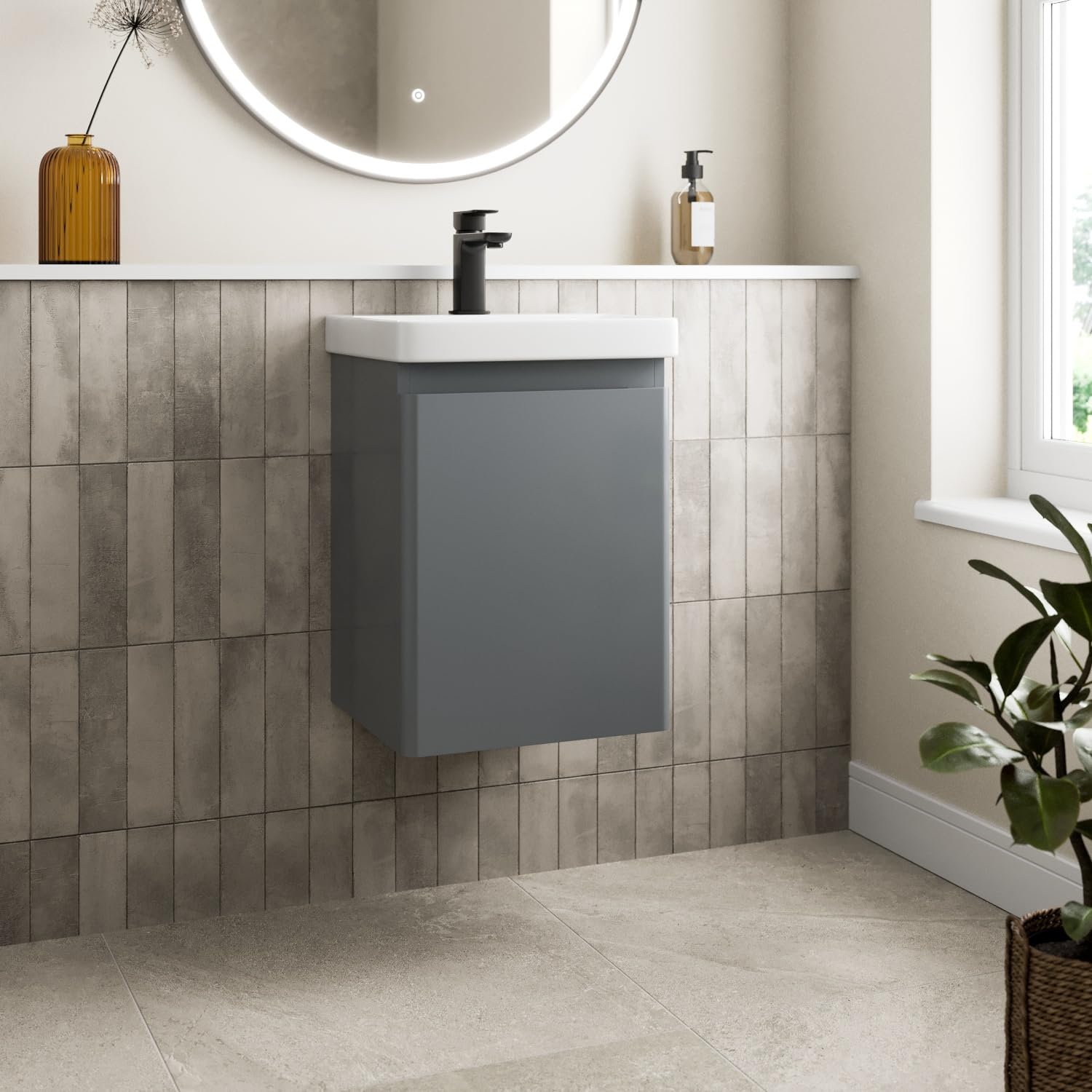 Affine® 400mm Vanity Unit Wash Basin Sink Bathroom Wall Mounted Storage Cabinet Cupboard Cloakroom, Soft Close Door, White Gloss — image 1