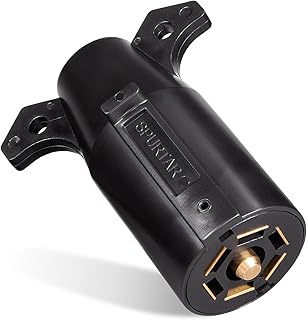 Spurtar 7 Pin Trailer Plug 7 Way Round RV Style Flat Blade Trailer Light Wiring Harness Detachable End Towing Replacement Connector Male End Adapter Anti-Rust Reliable 12V Towbar - New Upgraded