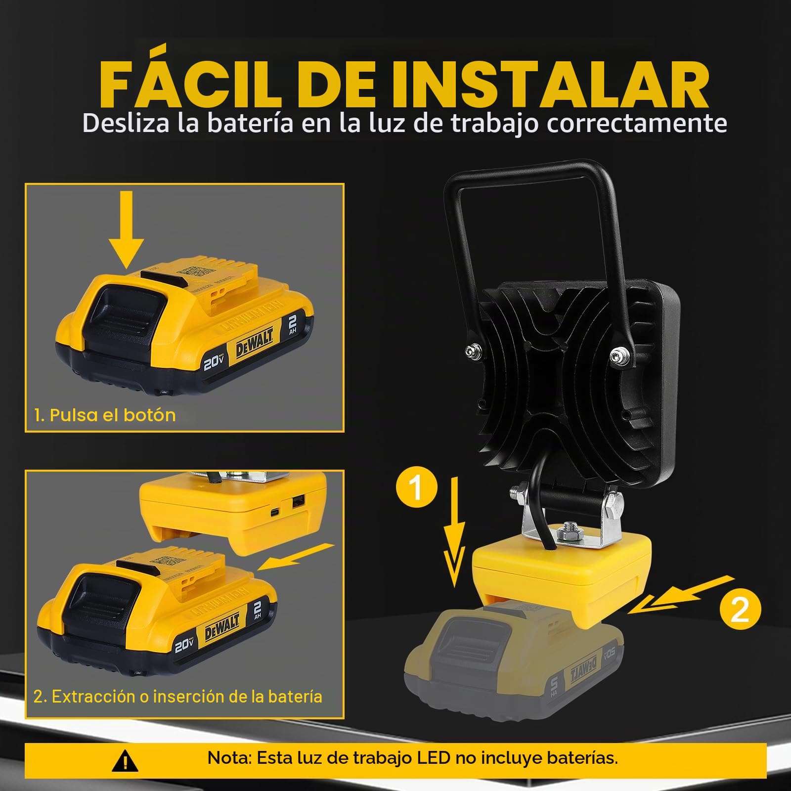 RIGIDON Recargable Portatil Foco de Trabajo Led para Batería Dewalt 18V /20V (Sin Batería), 4 Pulgadas 48W 4800LM Foco Led Lámpara para Camping, Trabajo, Pesca, Emergencia, 6000K Blanca