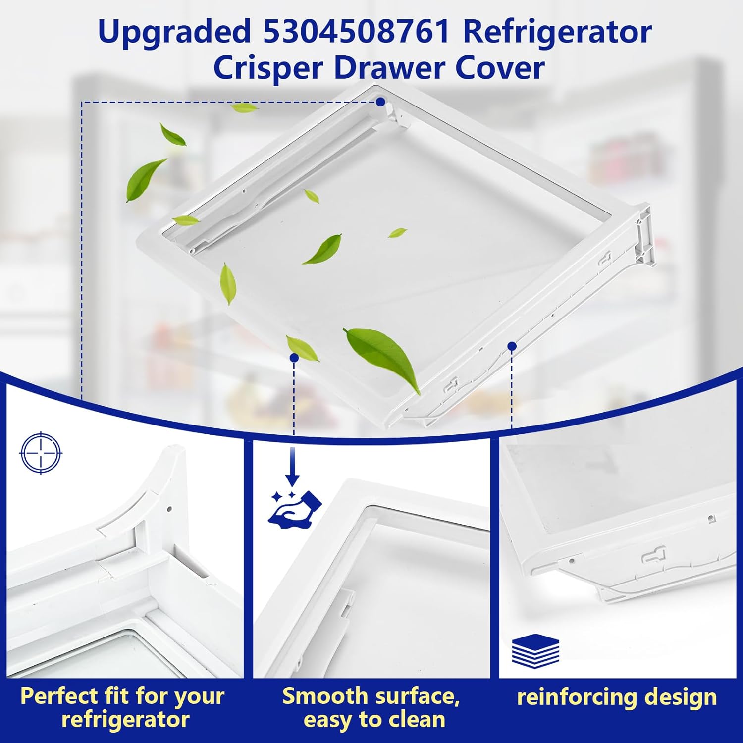 5304508761 Refrigerator Crisper Drawer Cover Compatible with Frigidaire FPBC2277RFB FGHB2866PFJA FGHD2368TF8 LGHD2369TF8, 5304508761 Refrigerator Cover Replace AP6230509 5304519463 PS12071178