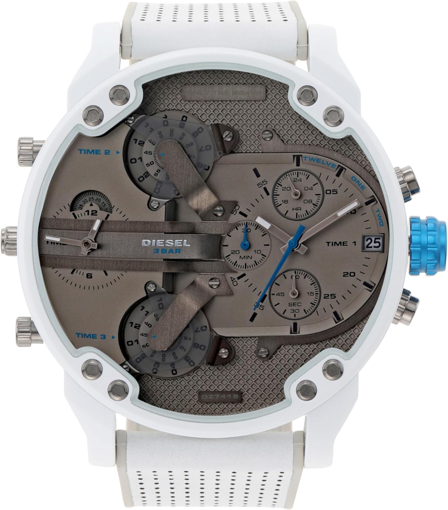 Diesel Watch for Men Mr. Daddy 2.0, Chronograph Movement, 57 mm White Stainless Steel Case with a Stainless Steel Strap, DZ7419
