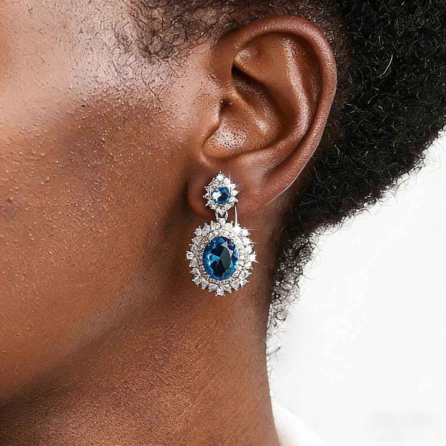 Andelaisi Boho Oval Crystal Dangle Earrings Vintage CZ Drop Earrings Pink Halo Gemstone Earrings Silver Bridal Stud Earrings Jewelry for Women - Image 4