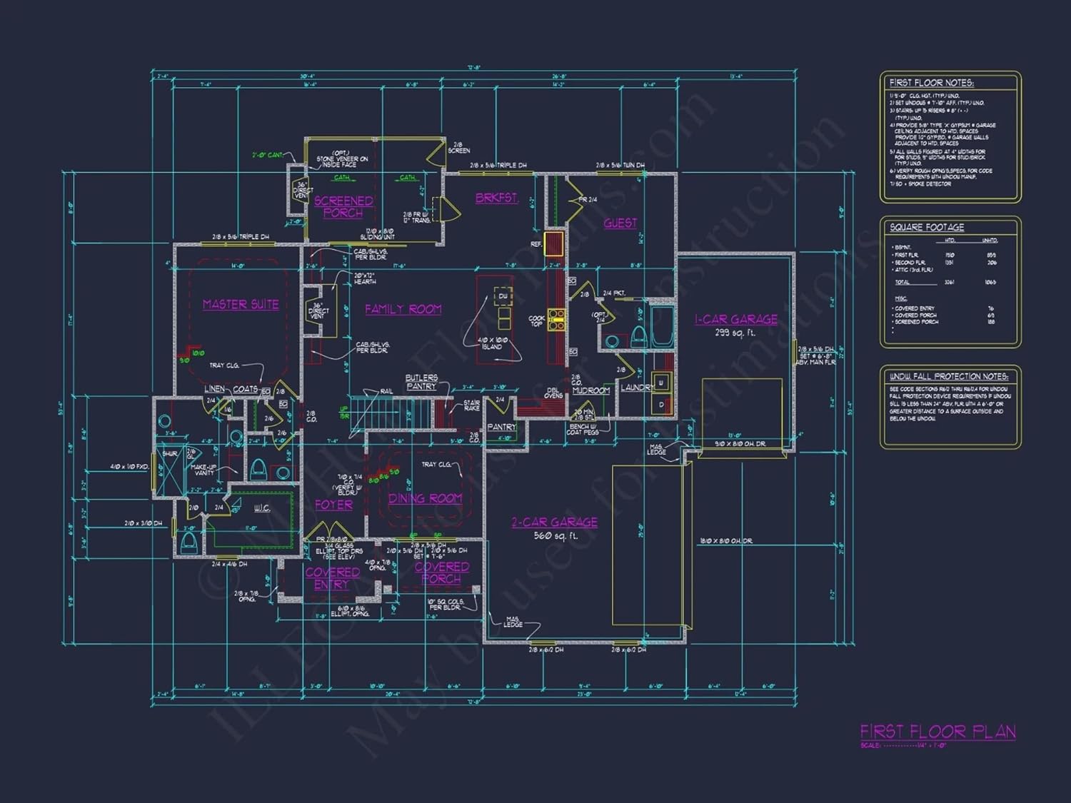 17-1425 HOUSE PLAN - Modern Craftsman House Plan with Open Floor Plan and CAD Design