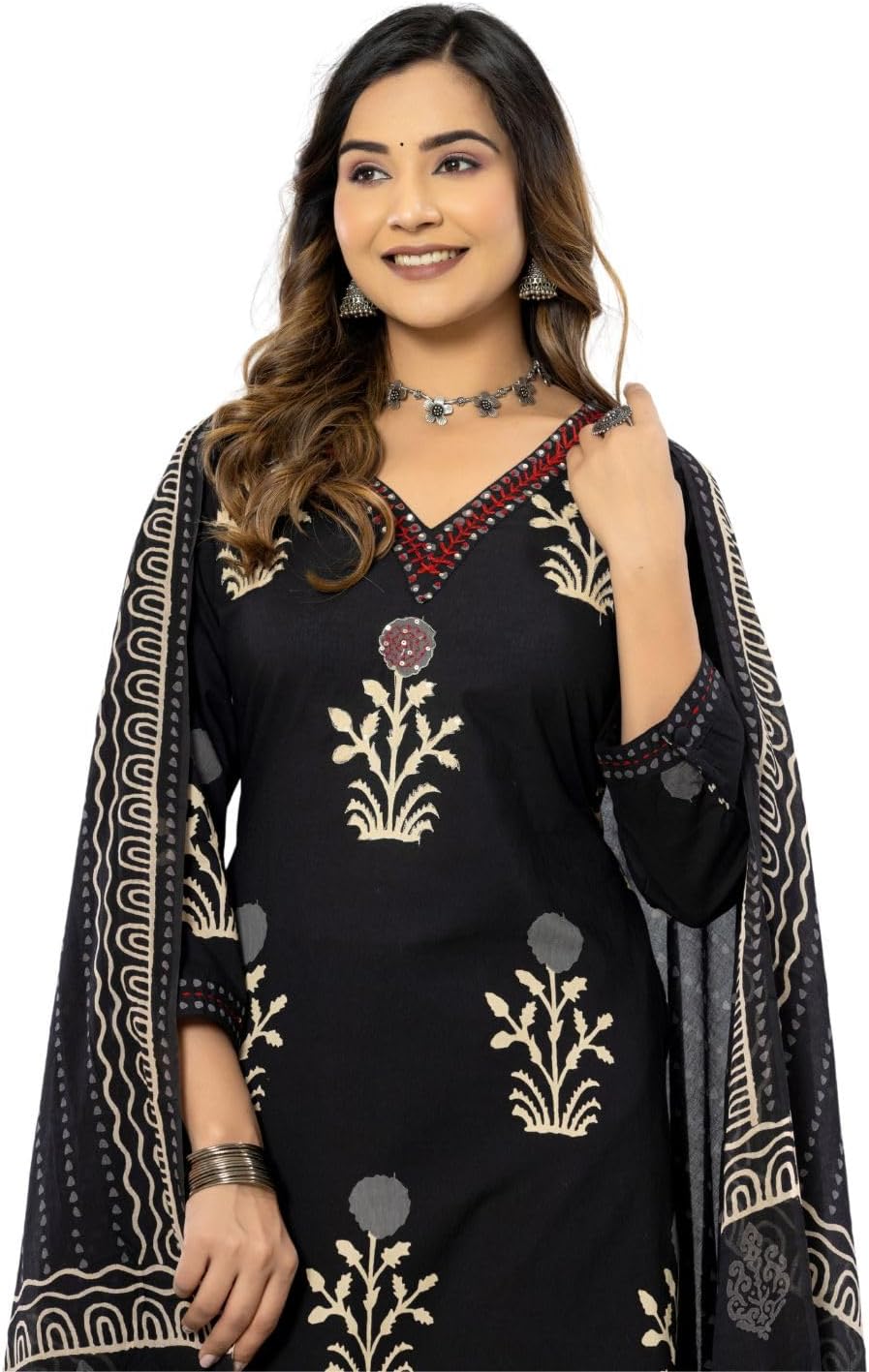 rytras Ladies Cotton Printed Straight Kurta Set with Trousers and Dupatta