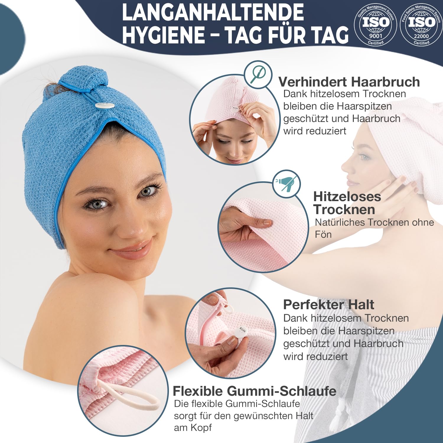 Silva – Toallas para el Pelo de Microfibra – Secado Rápido & Anti-Encrespamiento – Rosa – Suaves, Ligeras & Súper Absorbentes – Turbante Ideal para Cabello Largo – Pack de 2