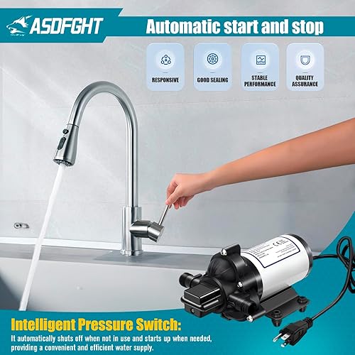 Miniatura 4 de Bomba de agua dulce RV serie 33 110V CA 4.0GPM 50PSI- 110V bomba de diafragma de demanda autocebante para cámper, cocina, baño, yate marino caravana