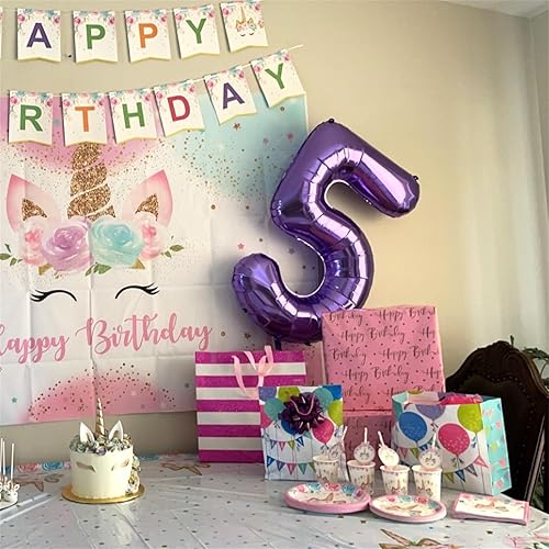 Miniatura 7 de Globos de números morados de 40 pulgadas, globos gigantes autoinflables para niñas, decoración de globos de número 5 cumpleaños, decoración de