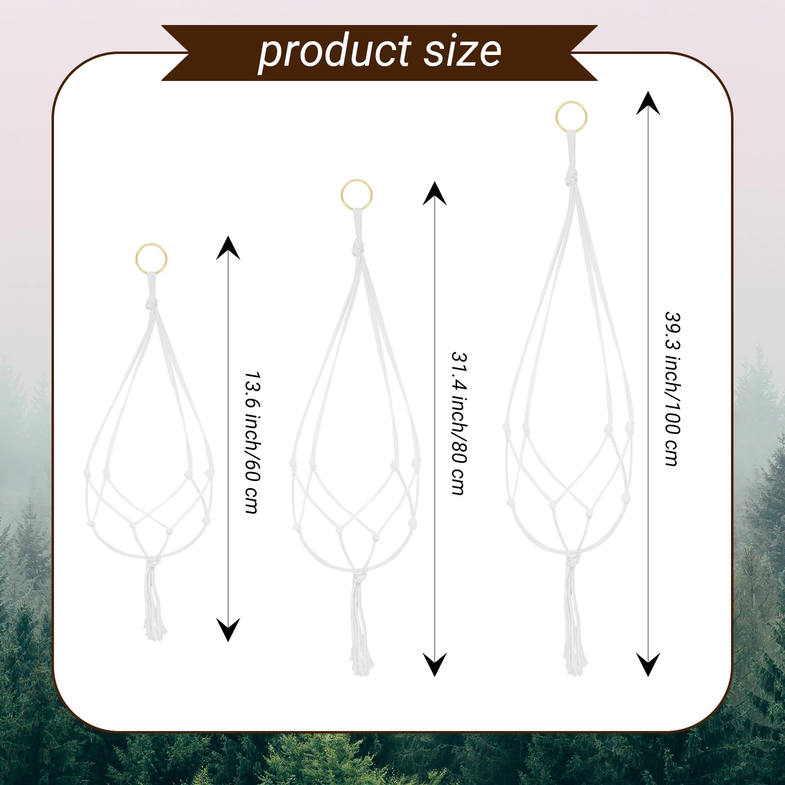 Portavasi in macramè di 3 dimensioni per interni, 50 cm, 80 cm, 90 cm, supporto per piante da appendere con nappa, in corda intrecciata bohémien, per esterni, decorazione per vasi di fiori,