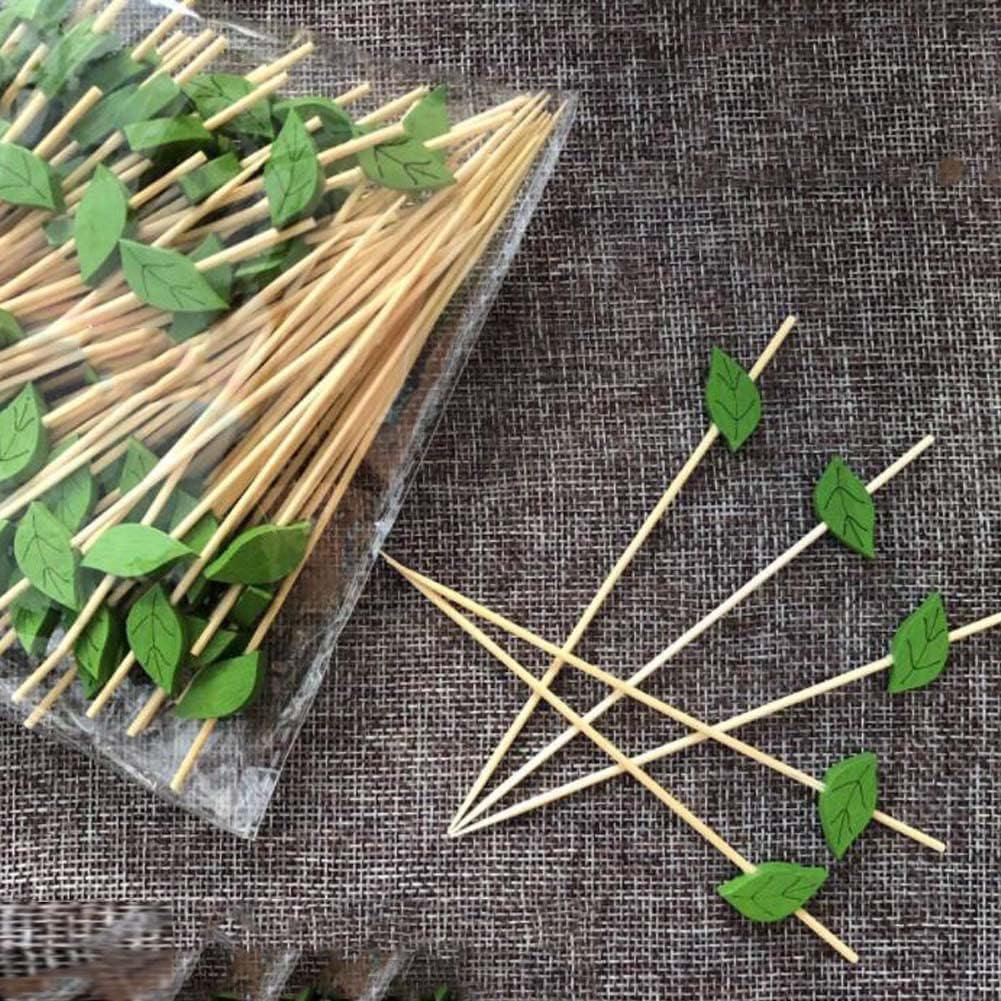 200 Pcs Bamboo Fruit Sticks Green Leaf Cocktail Picks Wedding Party Drink Fruit Toothpicks Sandwich Appetizer Skewers