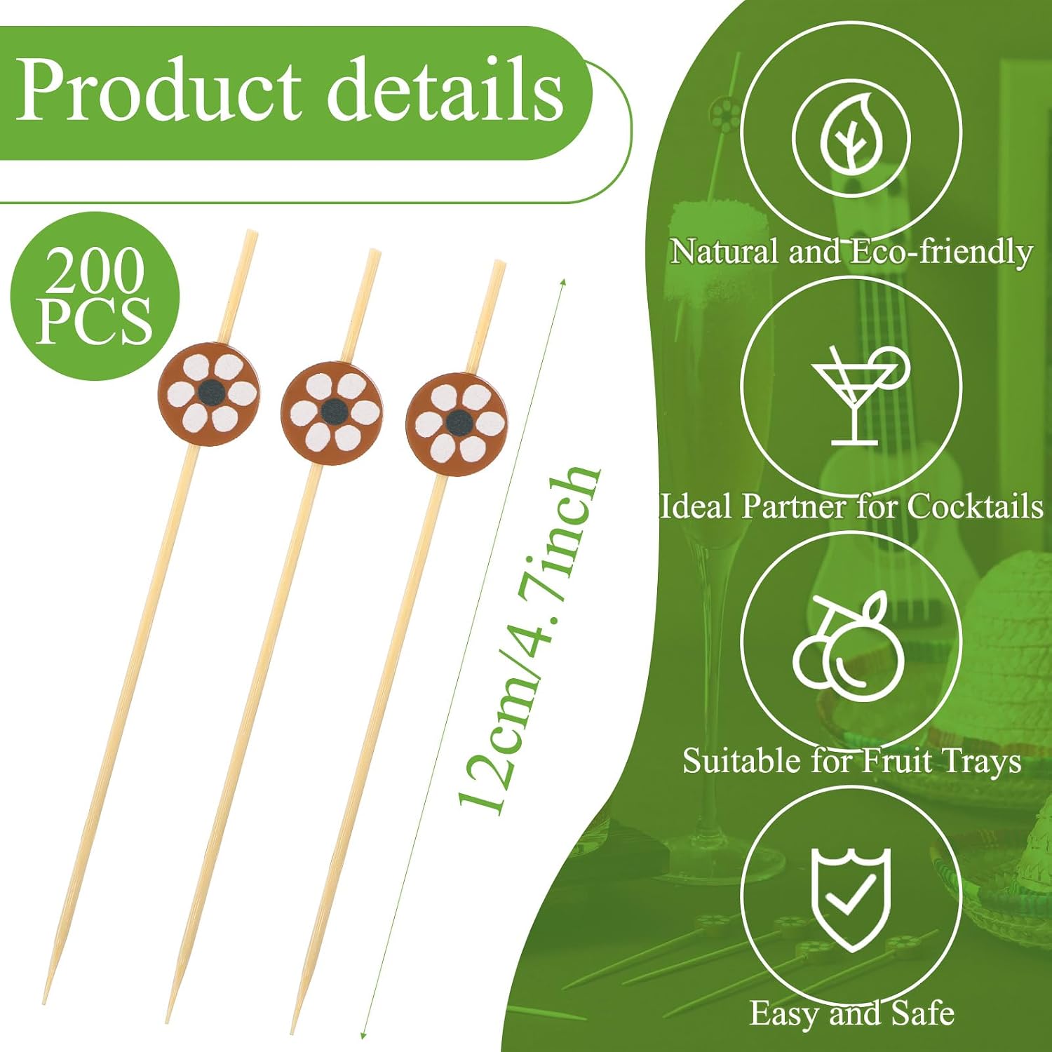Bokon 200 Pcs Cielito Lindo Party Supplies De Barro Cocktail Picks Mexicanos Cinco De Mayo Cielito Lindo Party Decoration Long Toothpicks Appetizer Charcuterie Bamboo Sticks for Birthday Wedding