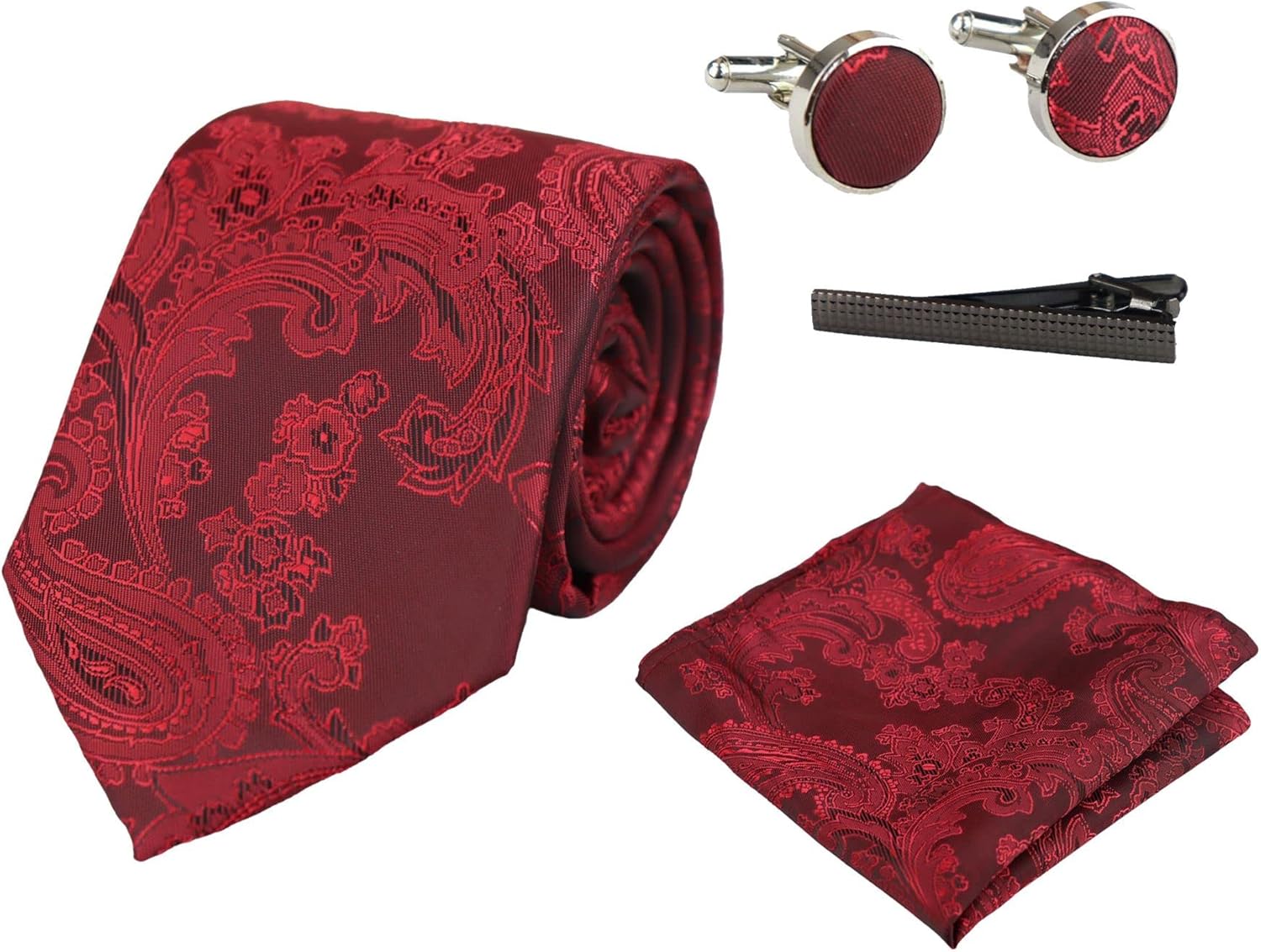 Dotted Neck Tie Gift Set Pocket Square Cuff Links Tie Pin Polka Dot Satin