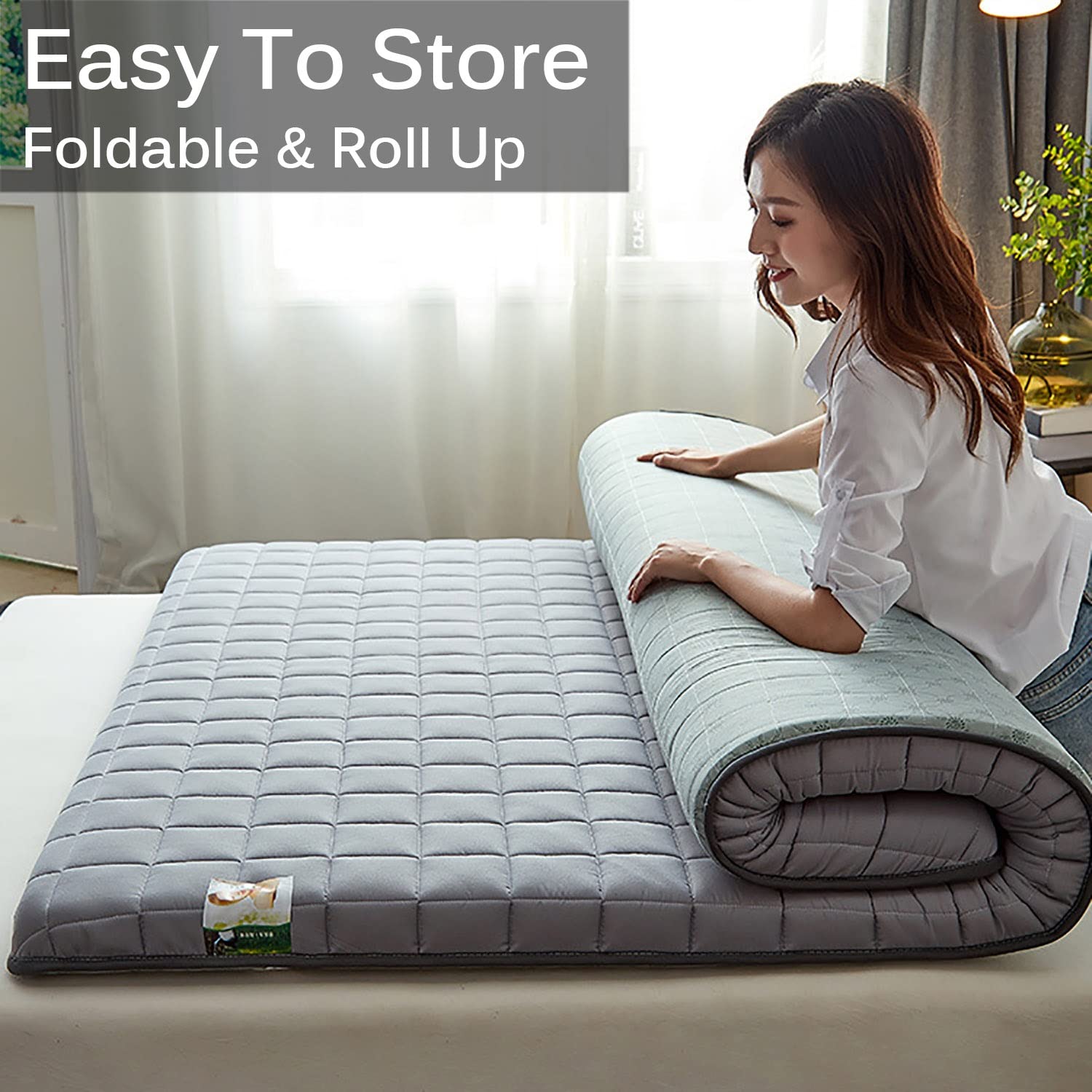 Kiseely Japanische Futon Matratze 150x200cm - Faltbare Bodenmatratze Mit Tragetasche