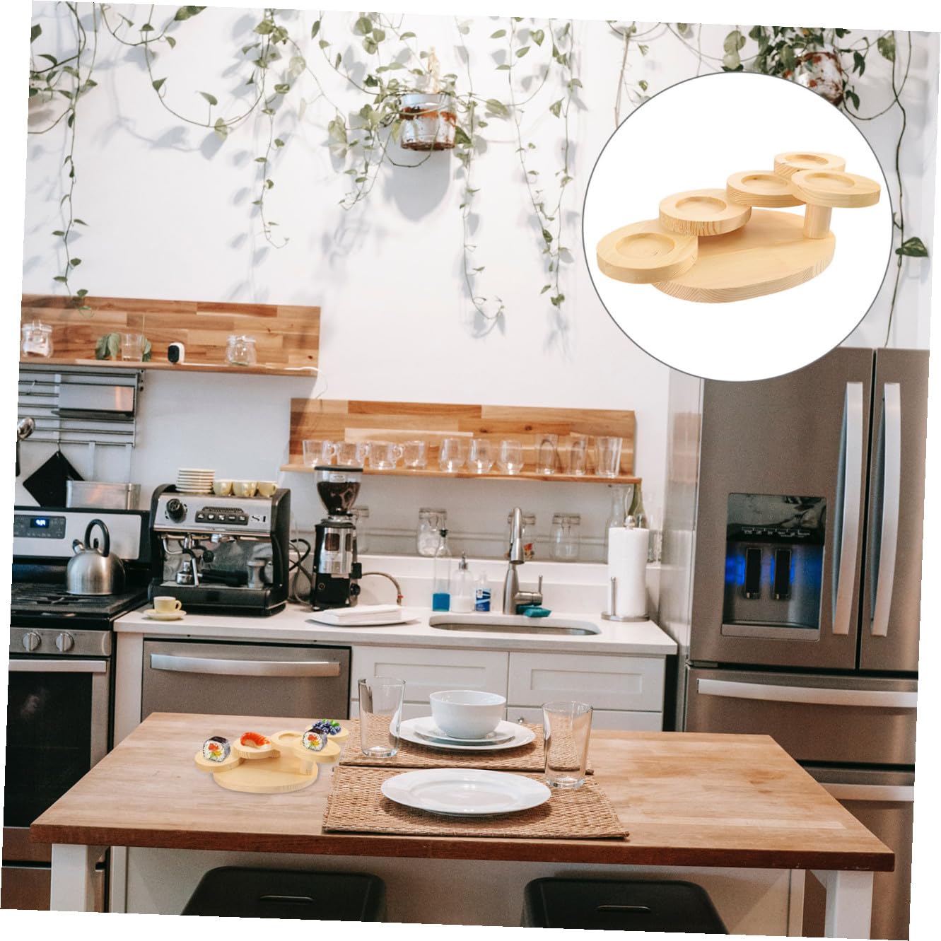 Cabilock Bandeja de Madera para Servir Sushi Diseño Escalera de Cinco Niveles, Soporte Decorativo y Funcional para Exhibir Aperitivos y Postres en Restaurantes