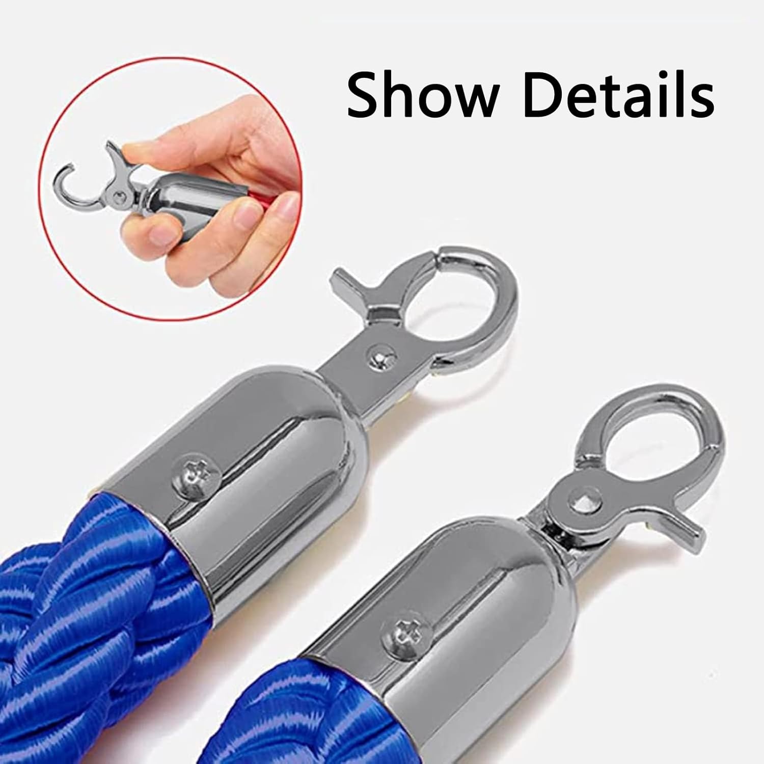 Queue Barrier Ropes with Silver Hook,Stanchion Rope 1/1.5/2/2.5/3meter, Crowd Control Rope, Braided Hemp Rope for Queue Divider (Bule 1.5meter)