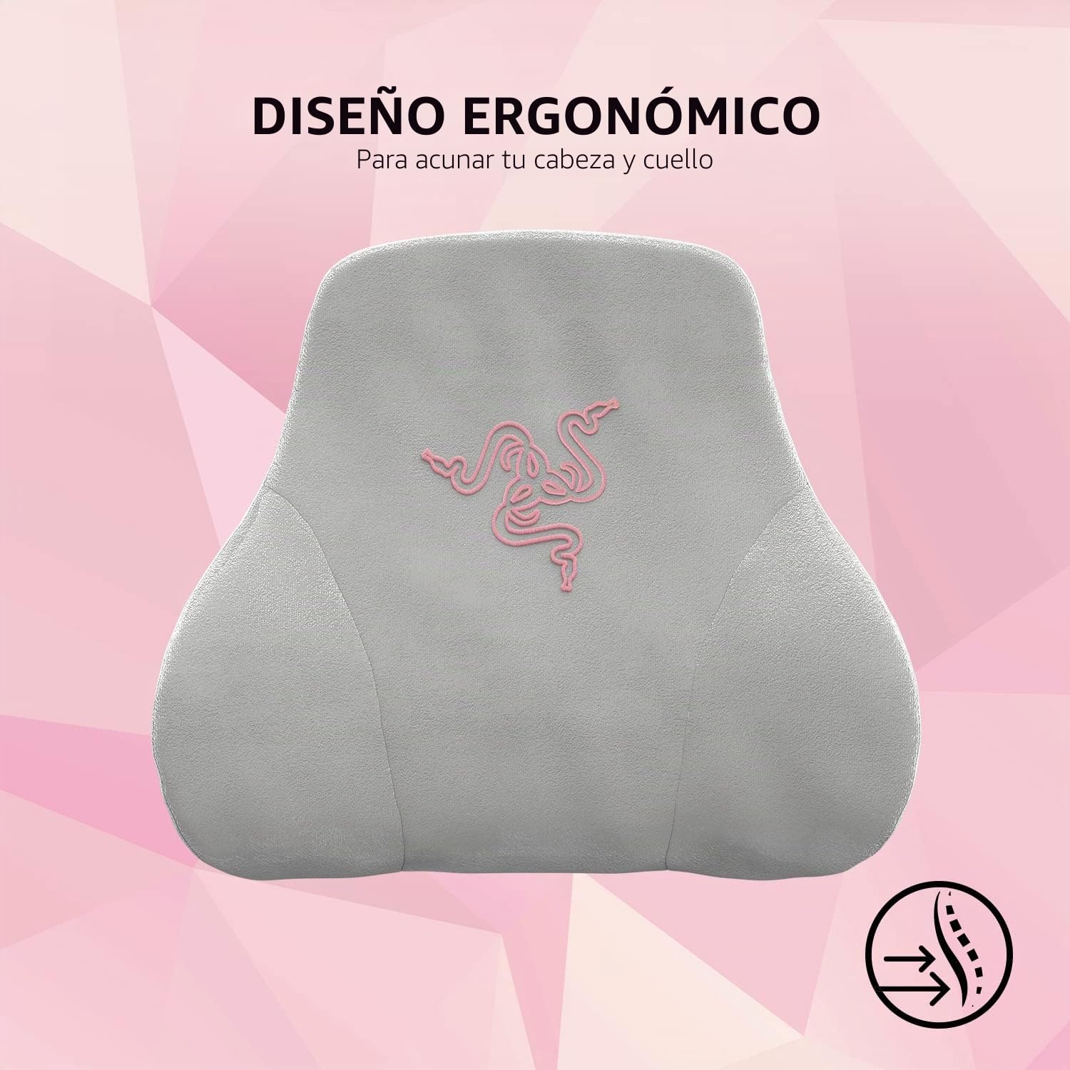 Razer Cojín de cabeza Soporte para cuello y cabeza para sillas de juego: diseño ergonómico, relleno de espuma viscoelástica, envuelto en terciopelo rosa de felpa - Cuarzo | Diseño ergonómico, acolchado de espuma viscoelástica, envuelto en terciopelo rosa