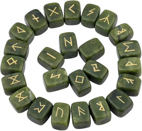 rockcloud Juego de piedras de runa de jade verde con letras grabadas para cristales de Wicca, curación de chakras, reiki