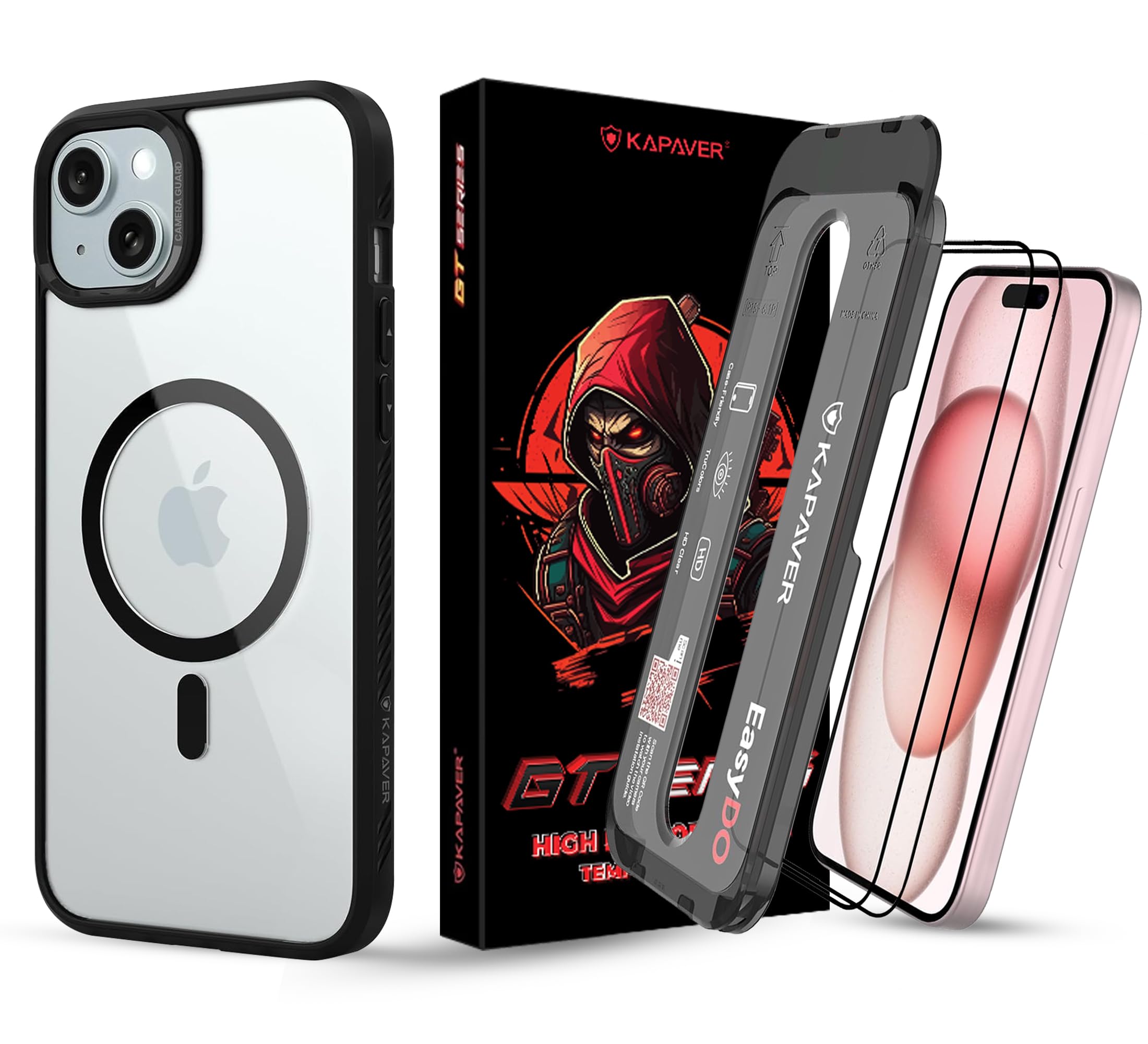 KAPAVER Back Cover Case Compatible with iPhone 15 (TPU+PC) (2 Clear TG + 1 Mag-X Black) (B0CZDHDLFV) Amazon Price History, Amazon Price Tracker