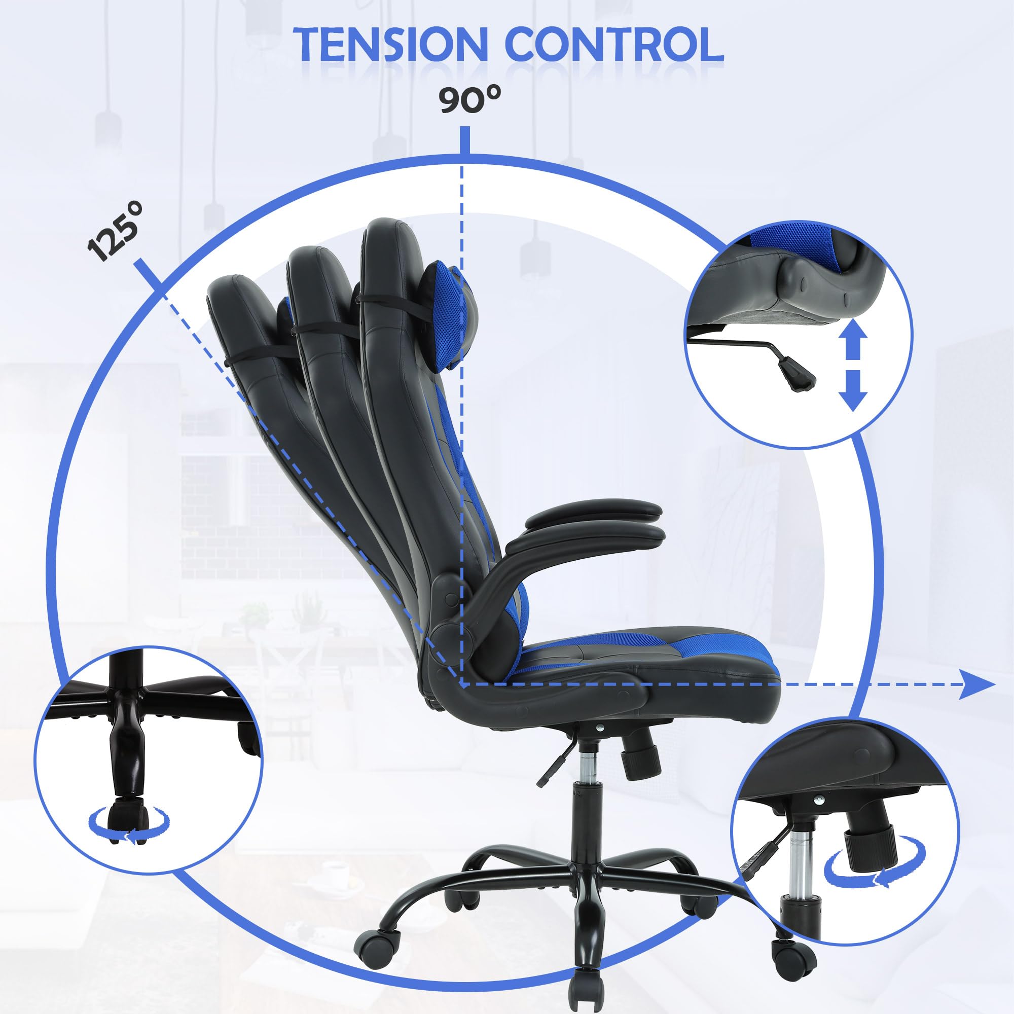 Atelerix Ventris - Silla De Juegos De Piel Sintética, Tela Y Opciones Extra Anchas Silla De Oficina O Computadora Silla Giratoria Ajustable