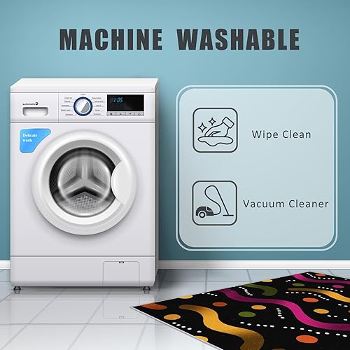 Miniatura 7 de Washable 5x8 70s 80s Rug Living Room, 1970s Retro Funky Wavy Design Area Rugs for Bedroom, 70s 80s Home Decor Carpet, Low Pile, Non Slip, Kids & Pet